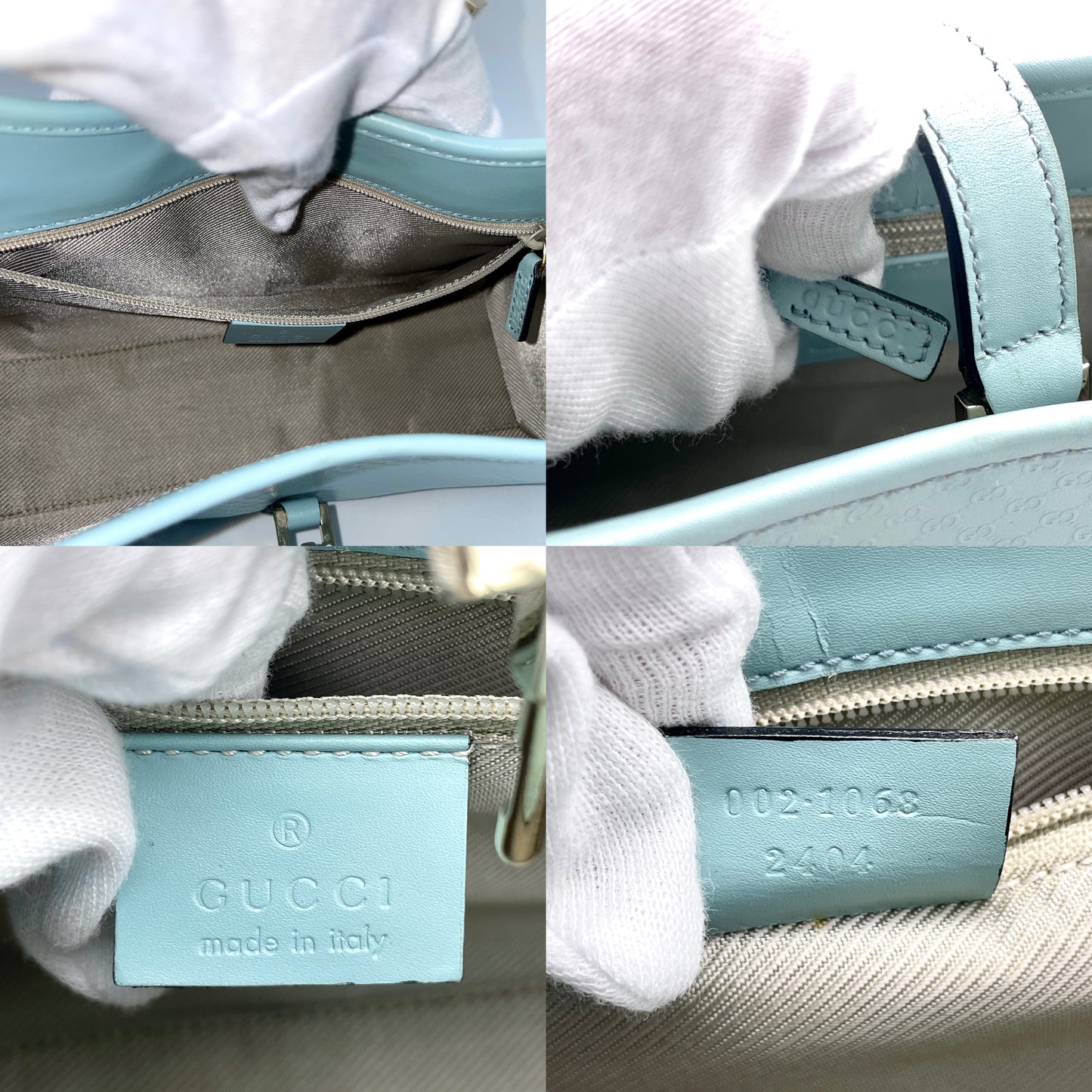 AUTH 二手 GUCCI GG 皮革 Jackie Lock 双手柄浅蓝色