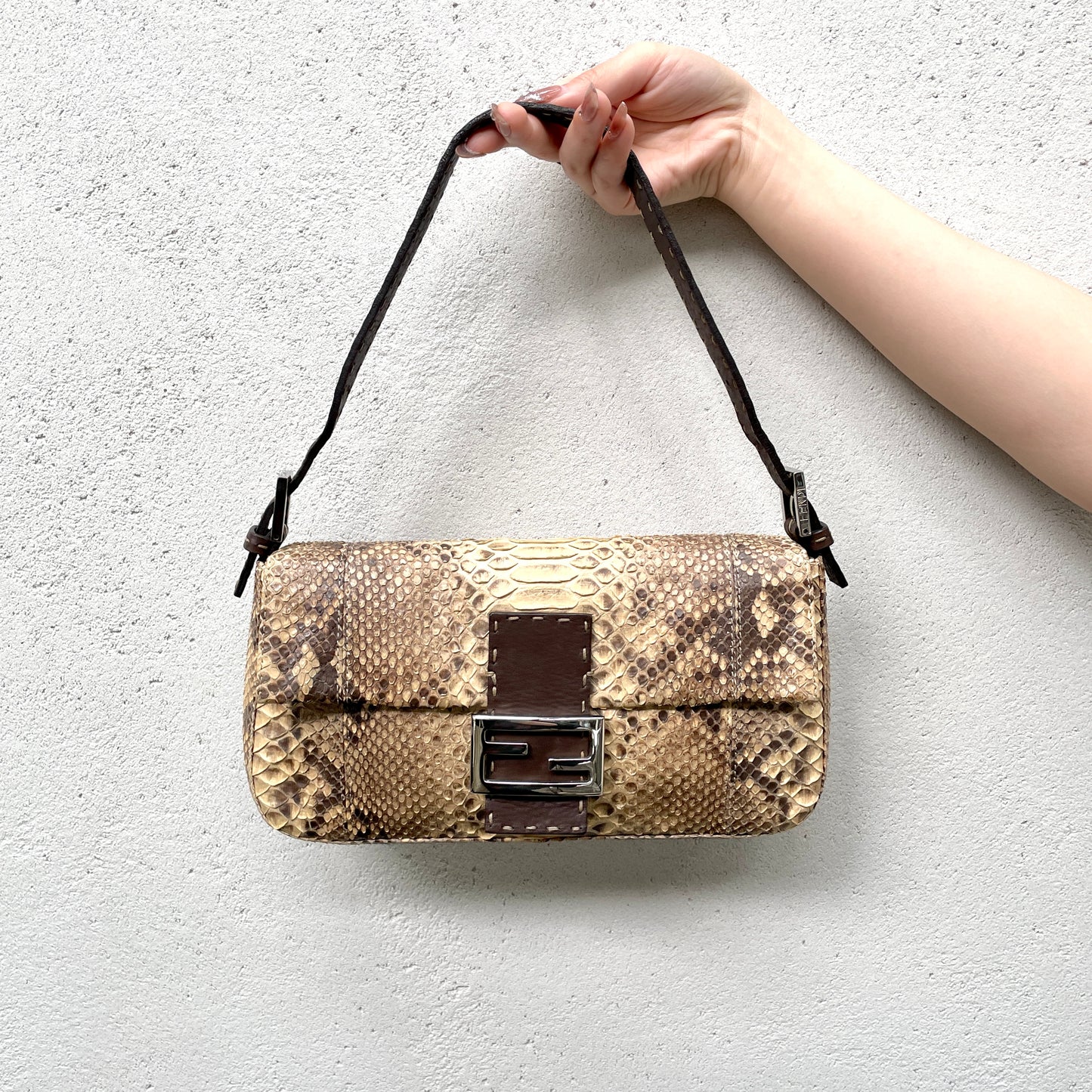 AUTH Pre-owned FENDI Soak pattern Cereria snake skin leather mamma baget PM