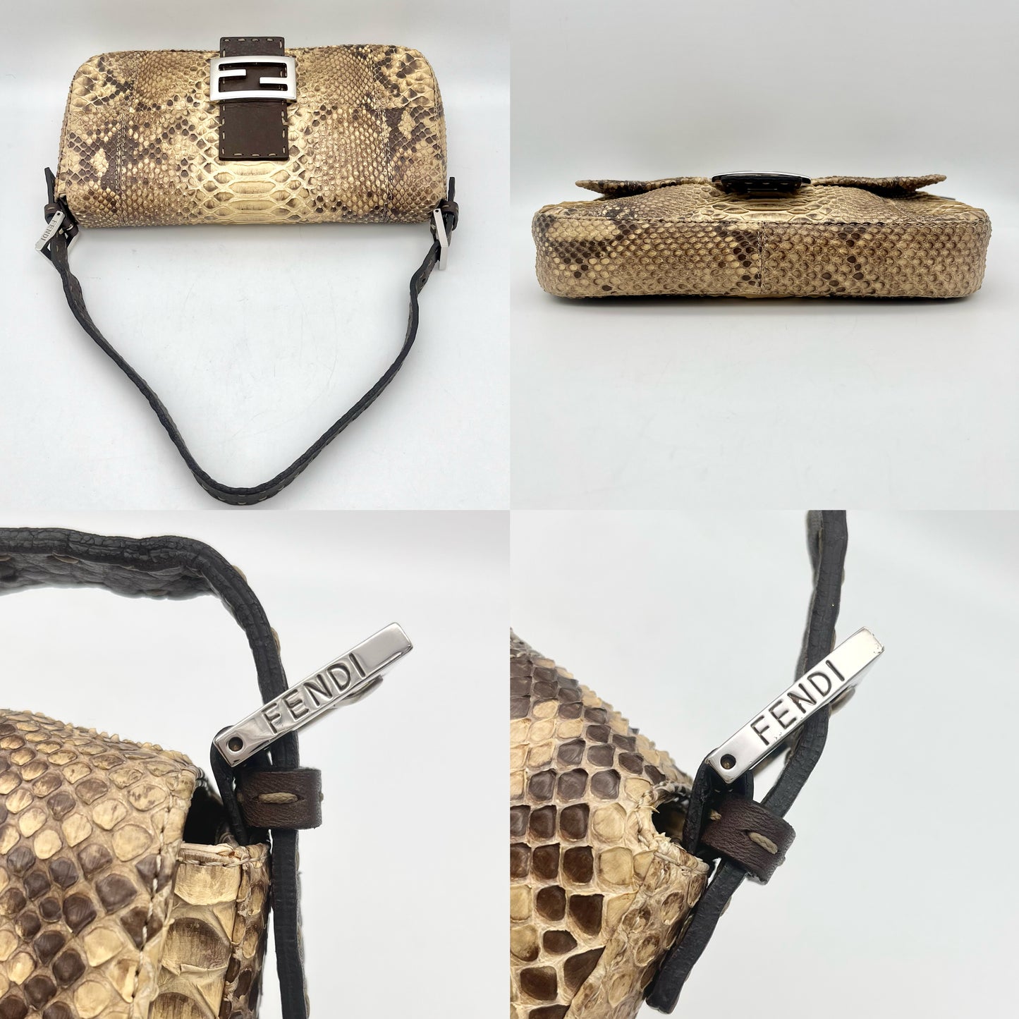 AUTH 二手 FENDI 浸泡图案 Cereria 蛇皮皮革 mamma baget PM