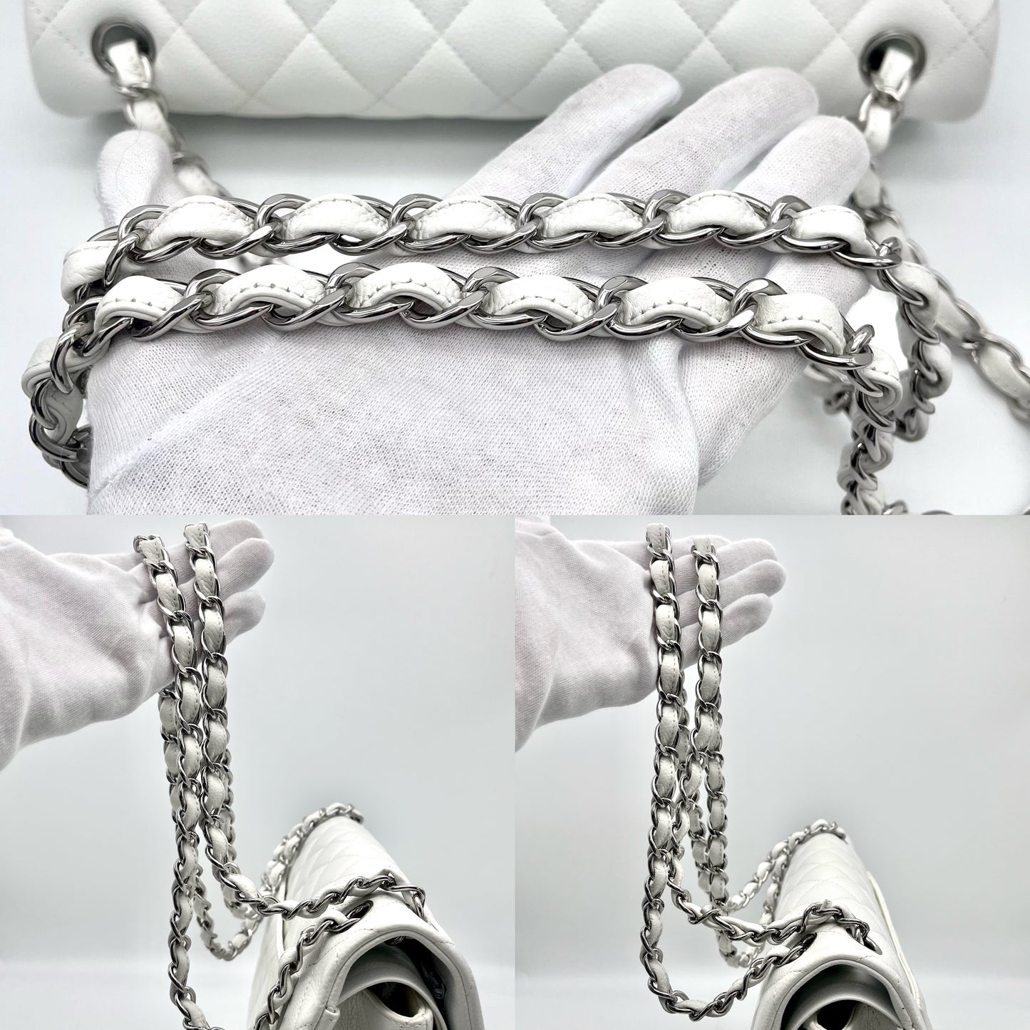 RARE☆☆☆CHANEL Caviar Skin Matelasse Coco Mark Turn Rock Classic Flap GM White SHW