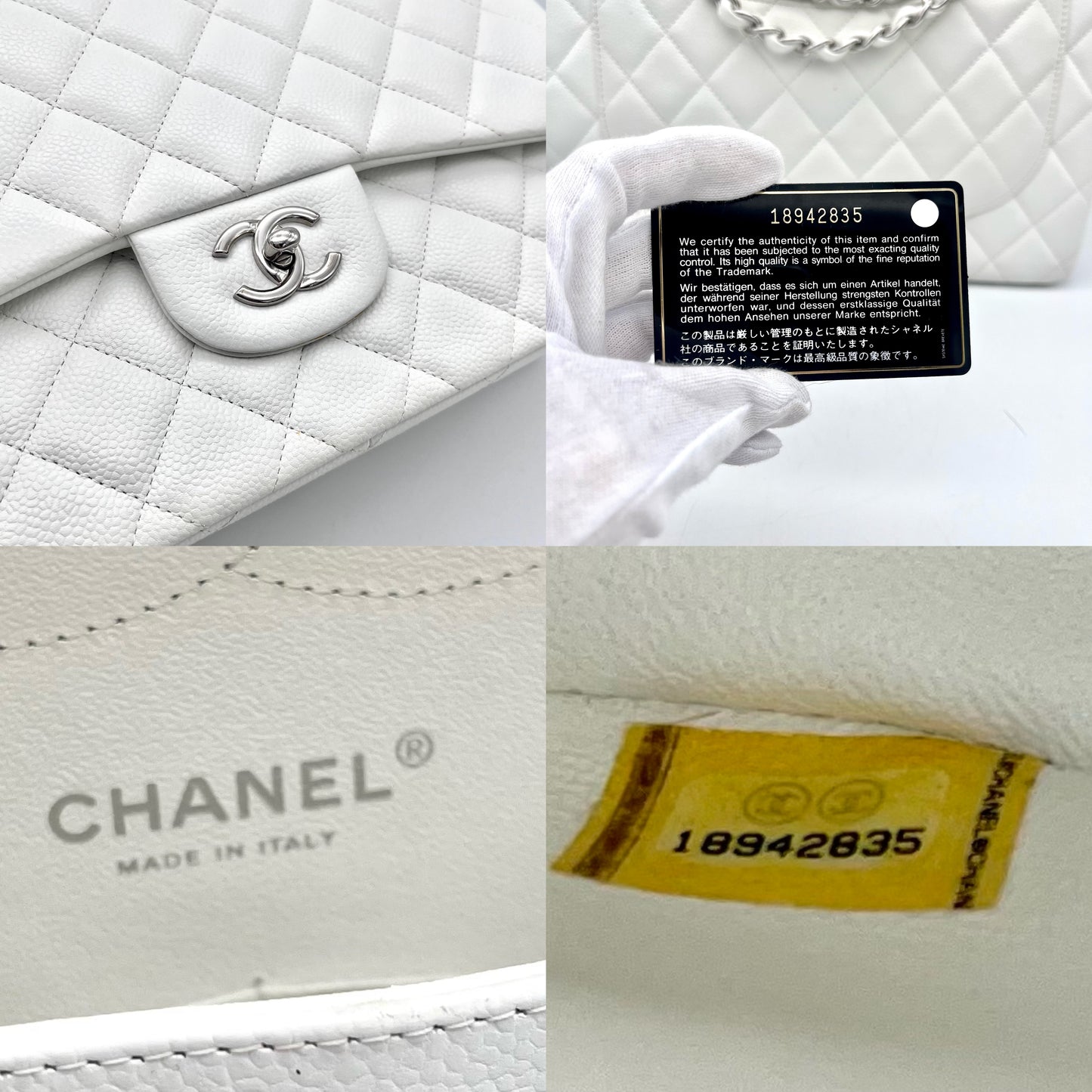 RARE☆☆☆CHANEL Caviar Skin Matelasse Coco Mark Turn Rock Classic Flap GM White SHW