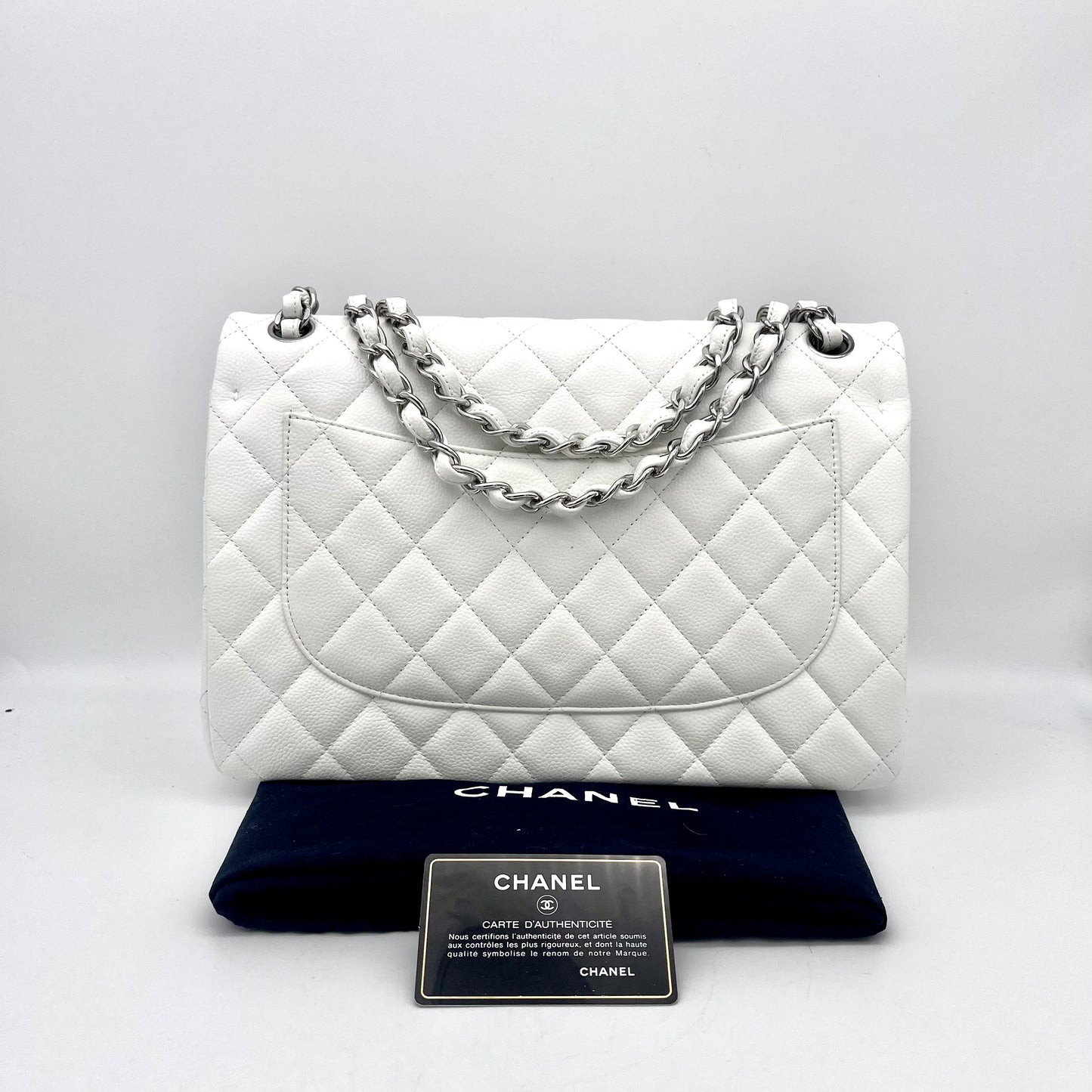 RARE☆☆☆CHANEL Caviar Skin Matelasse Coco Mark Turn Rock Classic Flap GM White SHW