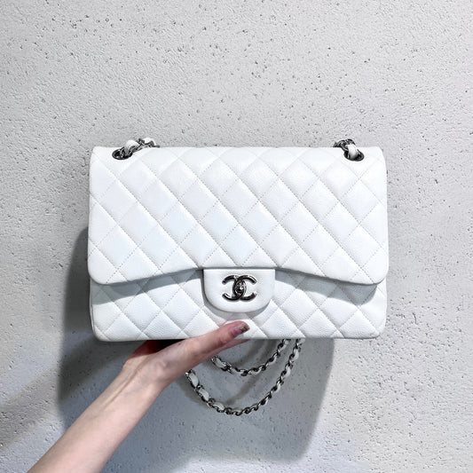 RARE☆☆☆CHANEL ｷｬﾋﾞｱｽｷﾝ ﾏﾄﾗｯｾ ｺｺﾏｰｸﾀｰﾝﾛｯｸ ｸﾗｼｯｸﾌﾗｯﾌﾟGM ﾎﾜｲﾄ SHW