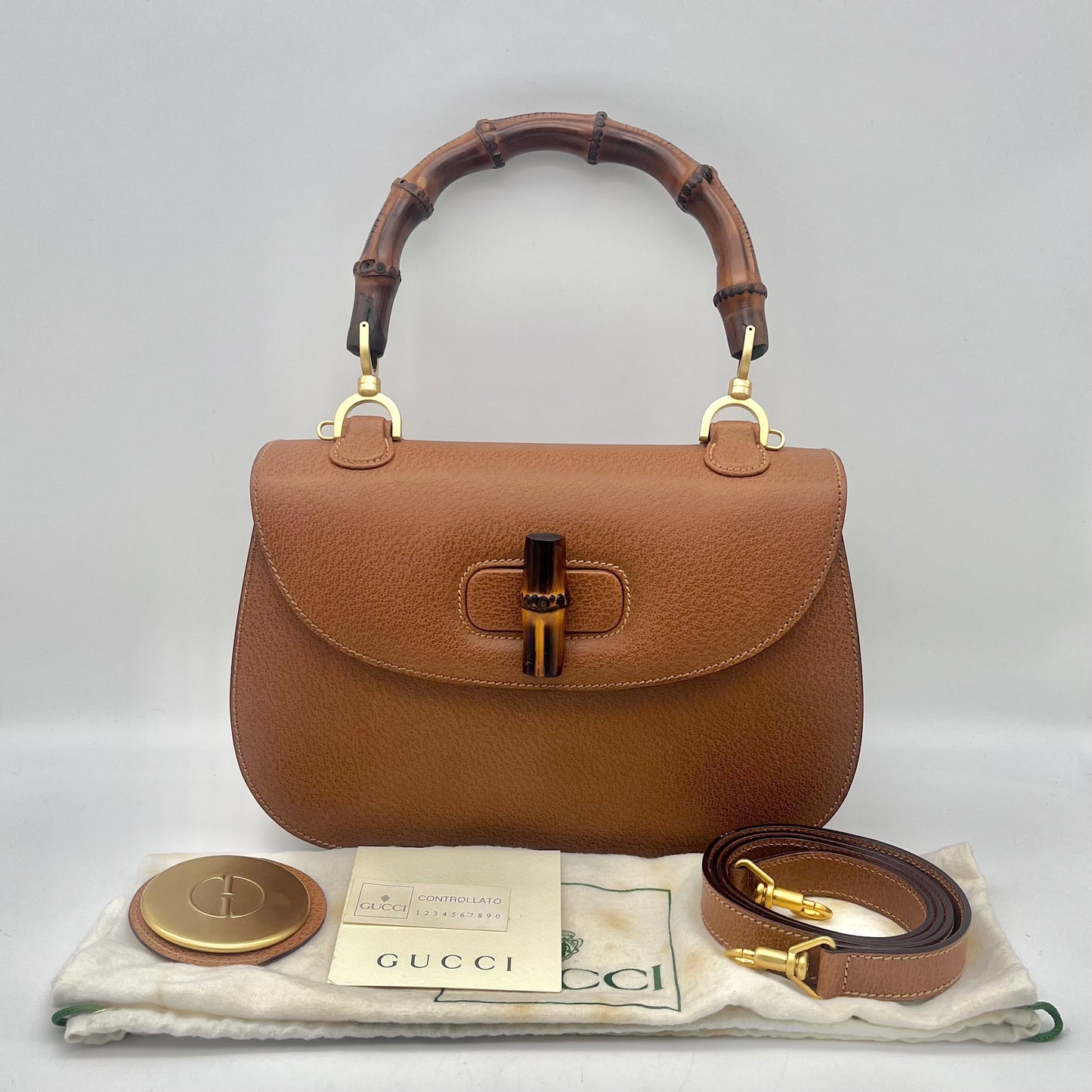 RARE ☆☆☆AUTH Pre-owned GUCCI ﾊﾞﾝﾌﾞｰ2Way ﾊﾝﾄﾞﾊﾞｯｸﾞ MM Caramel Color