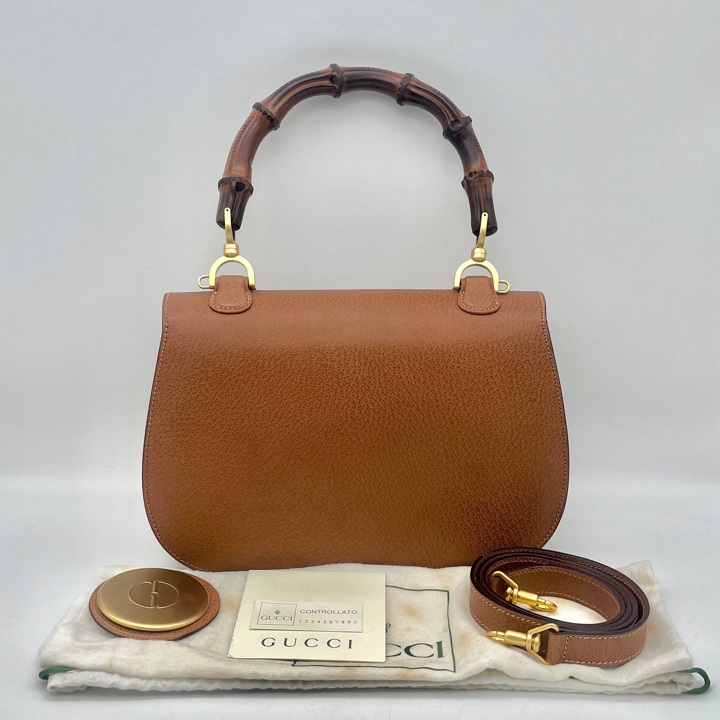 RARE ☆☆☆AUTH Pre-owned GUCCI Bamboo 2Way Handbag MM Caramel Color