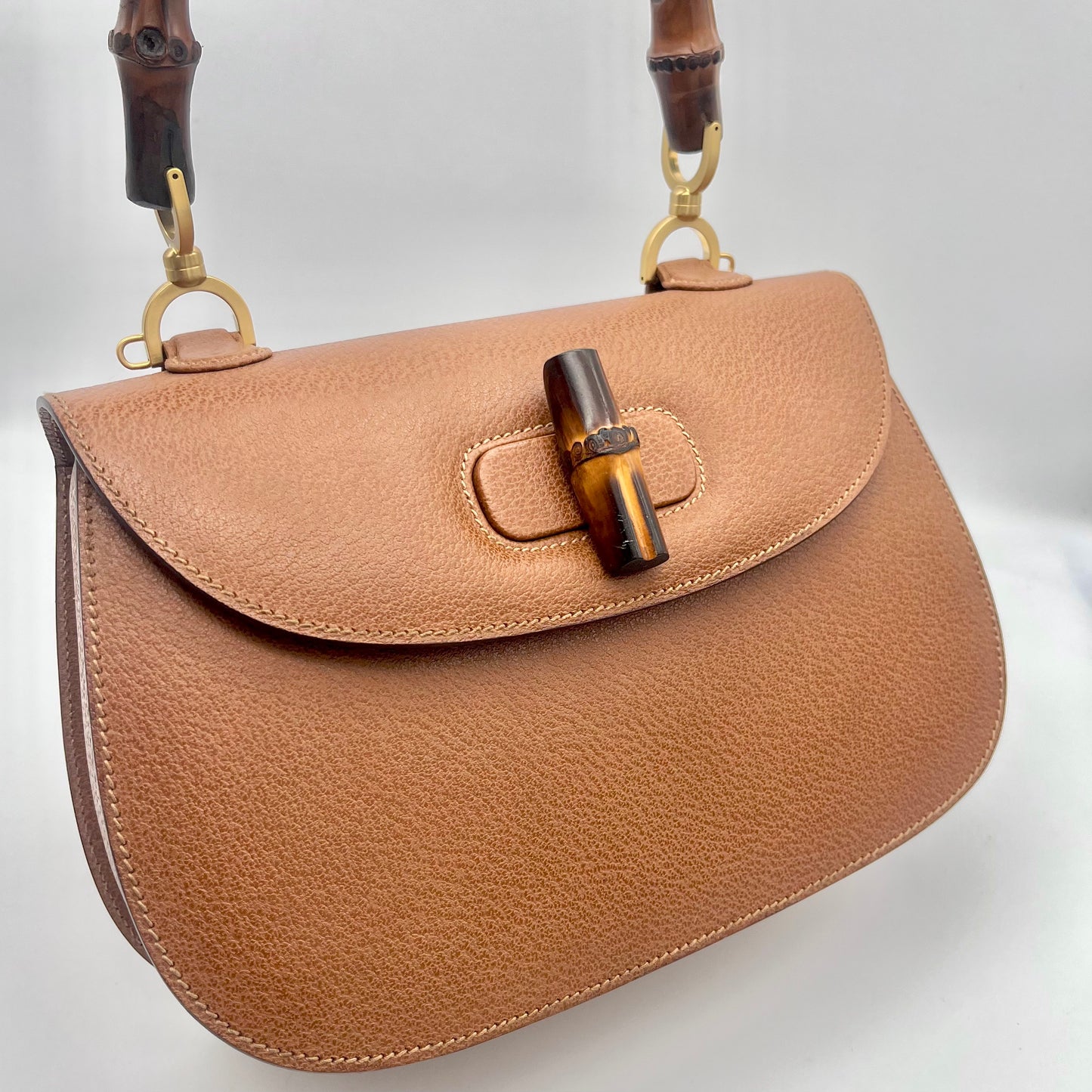 RARE ☆☆☆AUTH Pre-owned GUCCI ﾊﾞﾝﾌﾞｰ2Way ﾊﾝﾄﾞﾊﾞｯｸﾞ MM Caramel Color