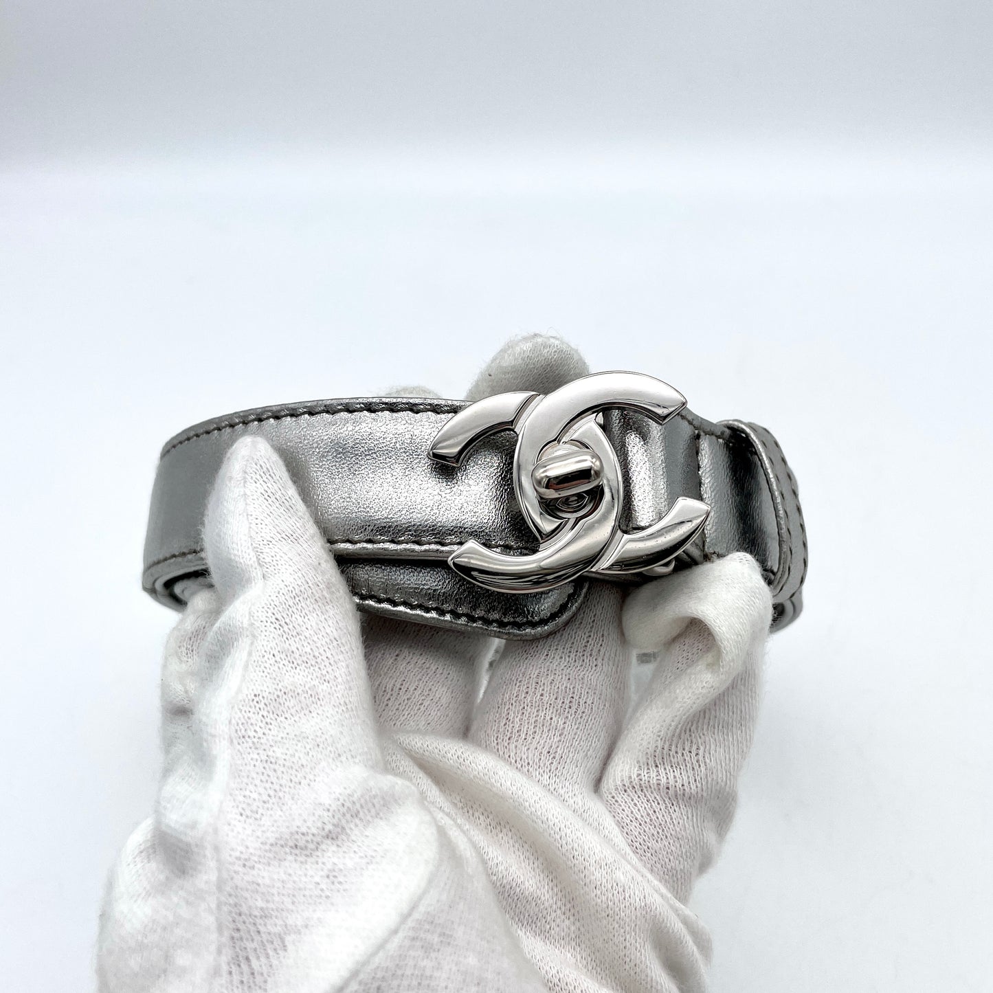 RARE☆☆☆CHANEL Turnlock Coco Mark Belt Silver