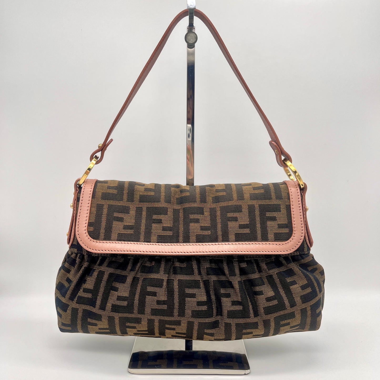 AUTH Pre-owned FENDI Zucca One Shoulder Bag Pink x Brown