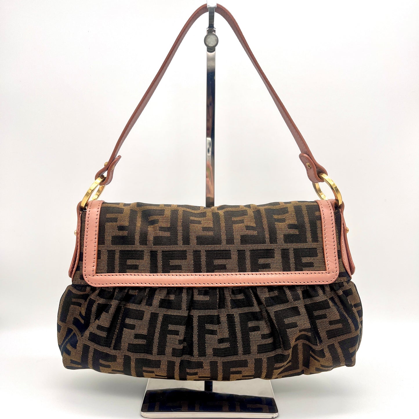 AUTH Pre-owned FENDI ｽﾞｯｶ ﾜﾝｼｮﾙﾀﾞｰﾊﾞｯｸﾞ ﾋﾟﾝｸ×ﾌﾞﾗｳﾝ