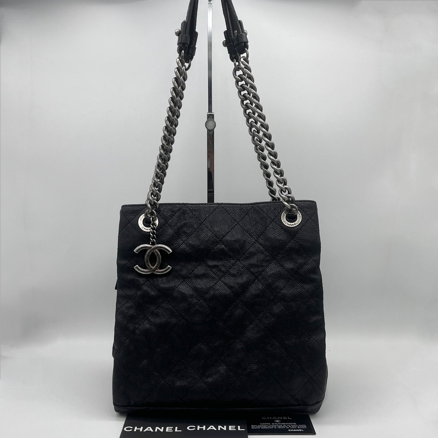 AUTH Pre-owned CHANEL 31 RUE CAMBOM Caviar Skin Chain Tote Bag