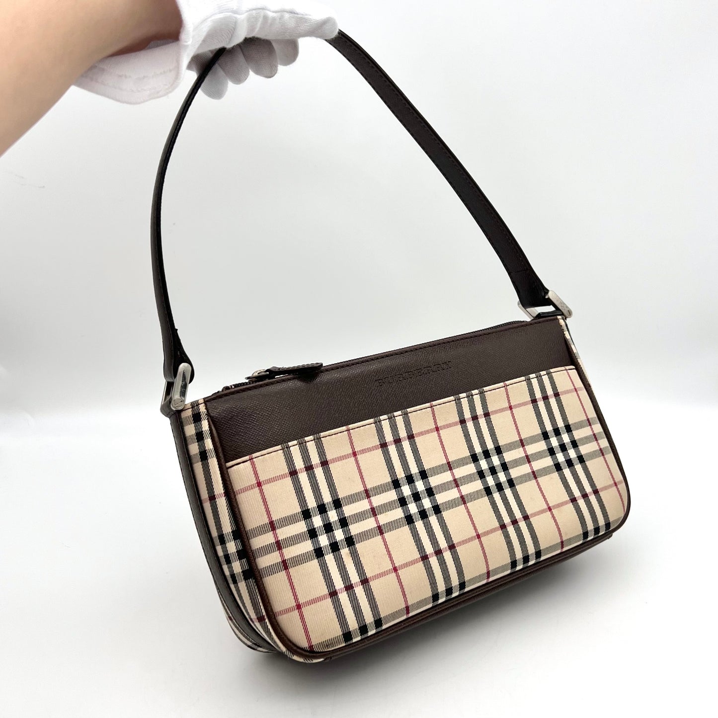 AUTH Pre-owned BURBERRY Check Pattern Accessory Pouch