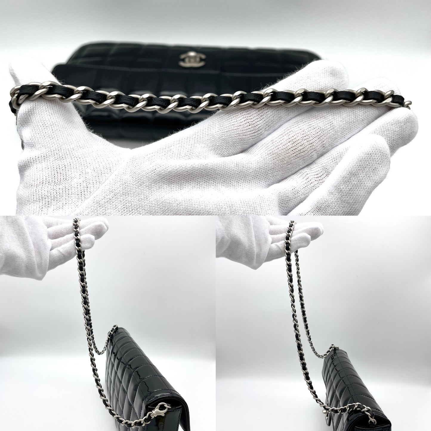 AUTH Pre-owned CHANEL Enamel Chocolate Bar Chain Shoulder Bag