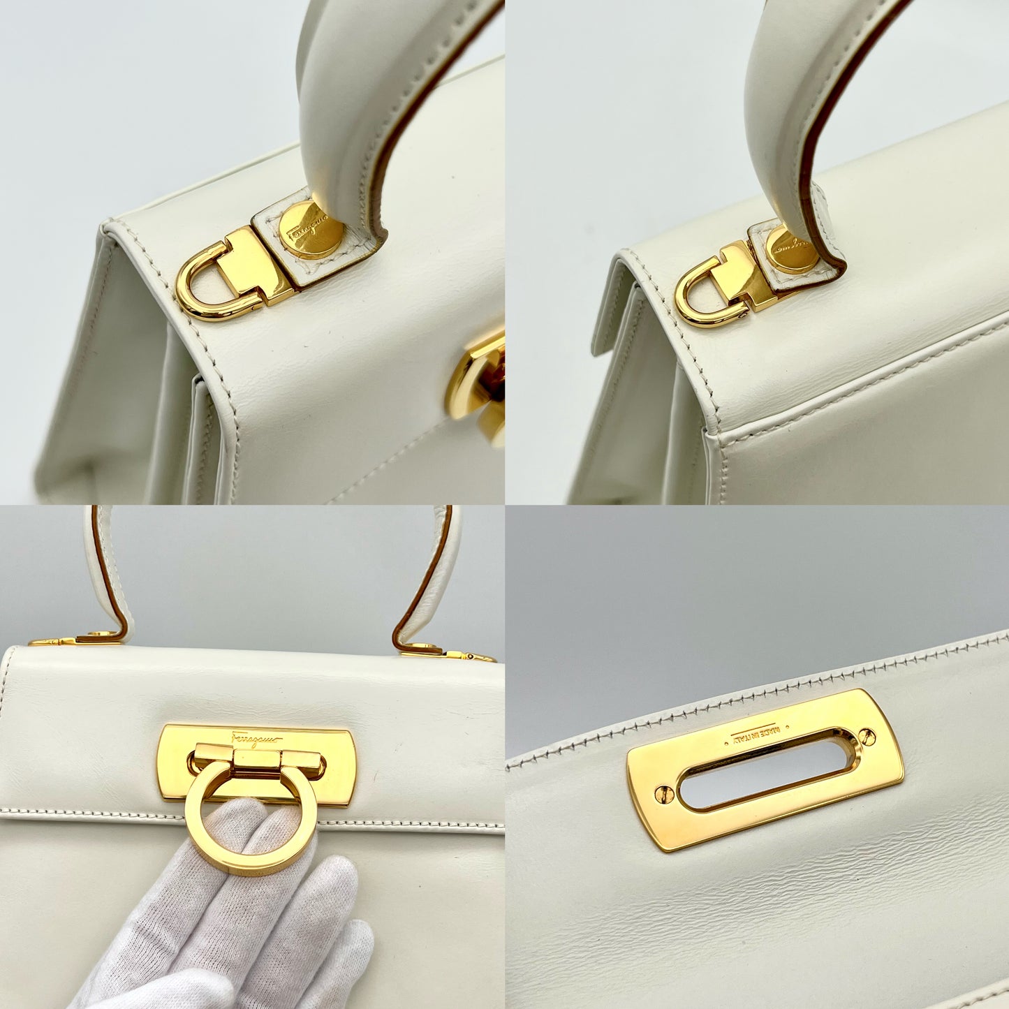 AUTH Pre-owned Salvatore Ferragamo Gancini Mini Hand Bag White