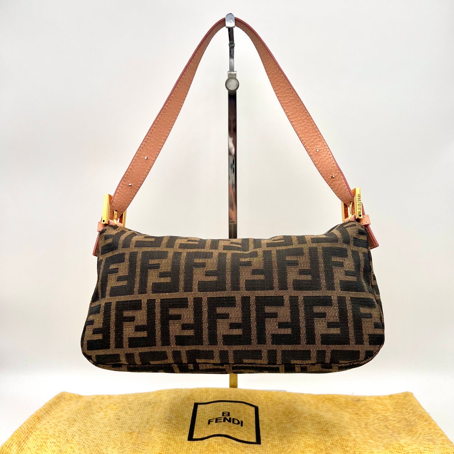 RARE☆☆☆☆AUTH Pre-owned FENDI ｽﾞｯｶ 円口ﾏﾝﾏﾊﾞｹｯﾄPM ﾌﾗﾜｰFFﾛｺﾞｺﾞｰﾙﾄﾞ金具