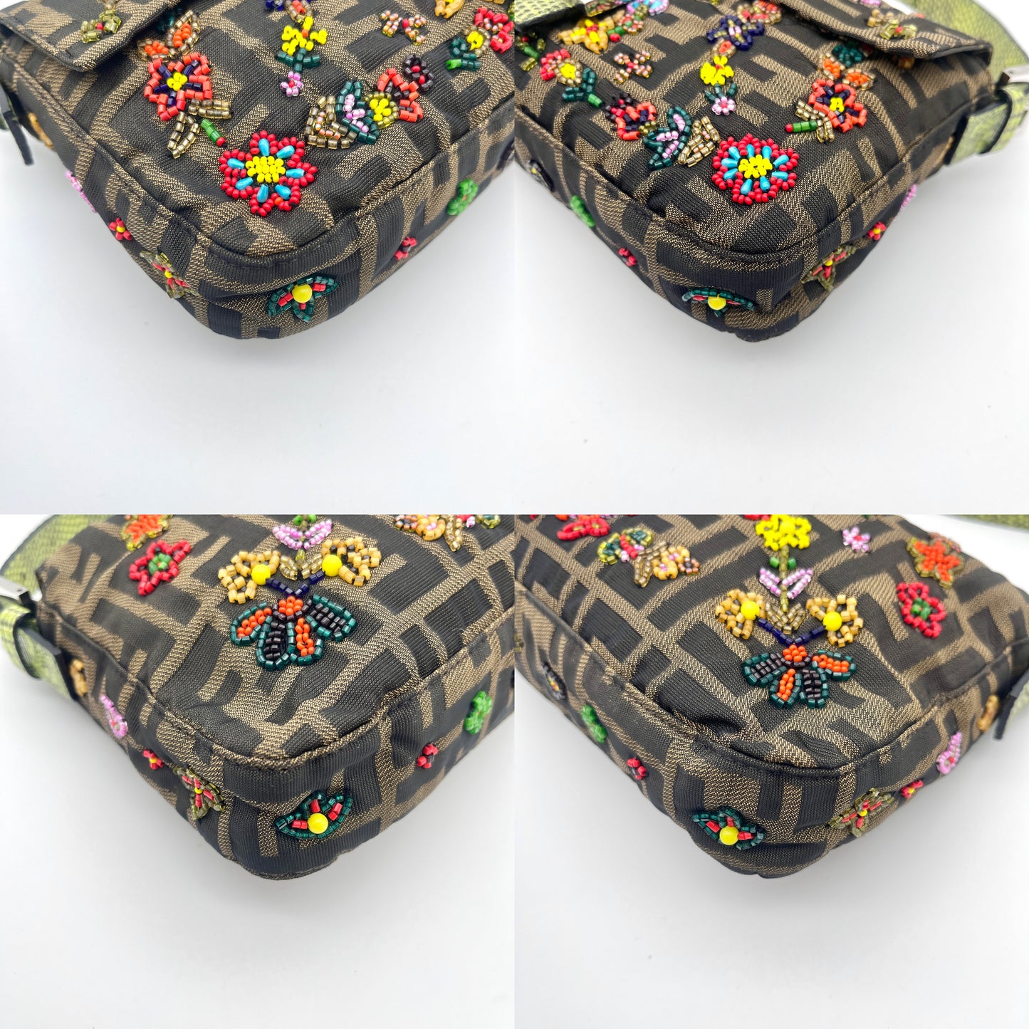 RARE☆☆☆AUTH Pre-owned FENDI Soak pattern bead embroidery lizard skin leather mamma bag 15th anniversary limited edition