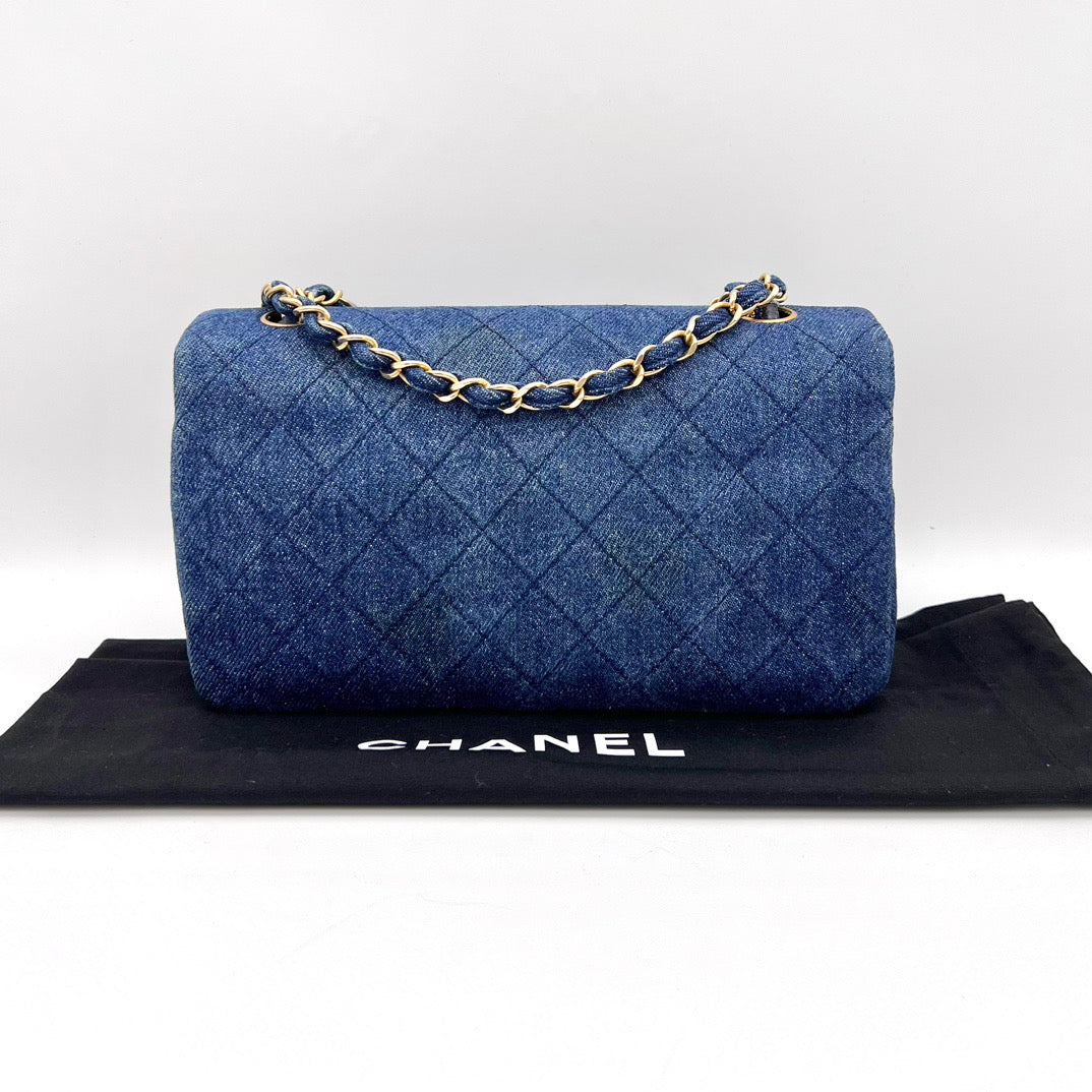 RARE☆☆☆☆CHANEL Matelasse Denim Full Flap Chain Shoulder Bag