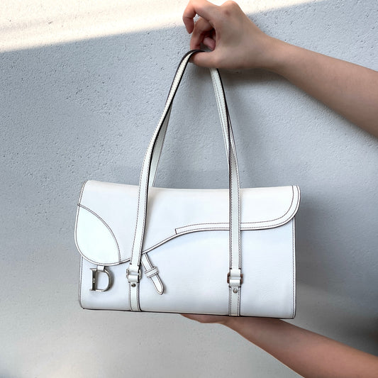 RARE☆☆☆AUTH Pre-owned CHRISTIAN DIOR saddle tote bag white