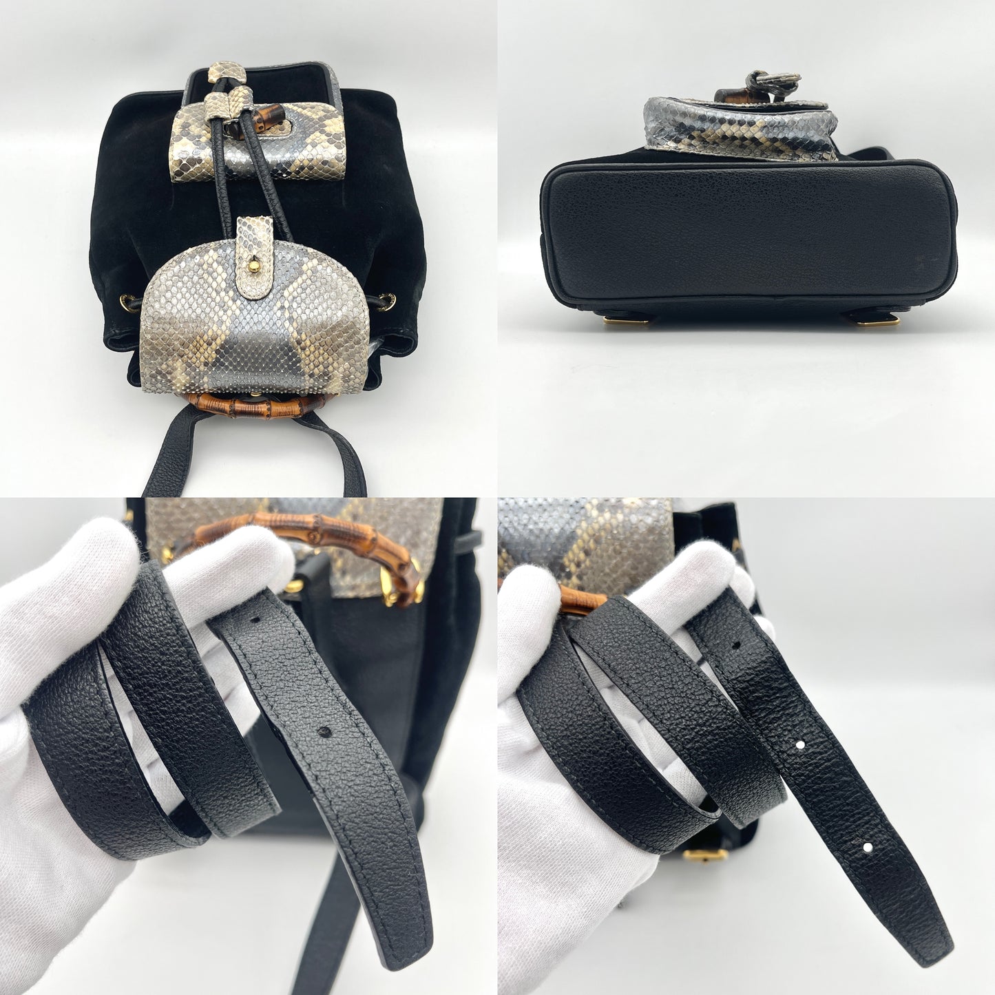 RARE☆☆AUTH Pre-owned GUCCI ﾊﾞﾝﾌﾞｰ ﾘｭｯｸ PM ｽﾈｰｸｽｷﾝﾚｻﾞｰ