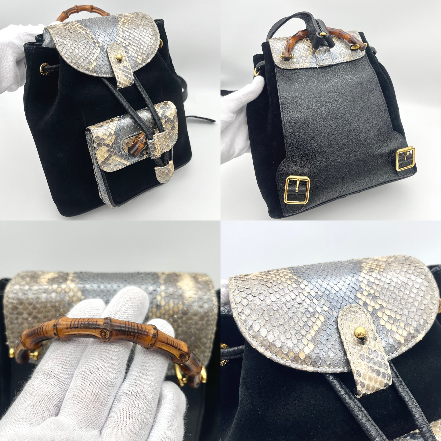 RARE☆☆AUTH Pre-owned GUCCI ﾊﾞﾝﾌﾞｰ ﾘｭｯｸ PM ｽﾈｰｸｽｷﾝﾚｻﾞｰ