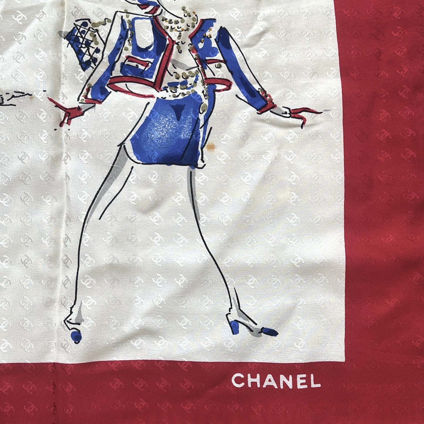 RARE☆☆☆CHANEL scarf ivory x red