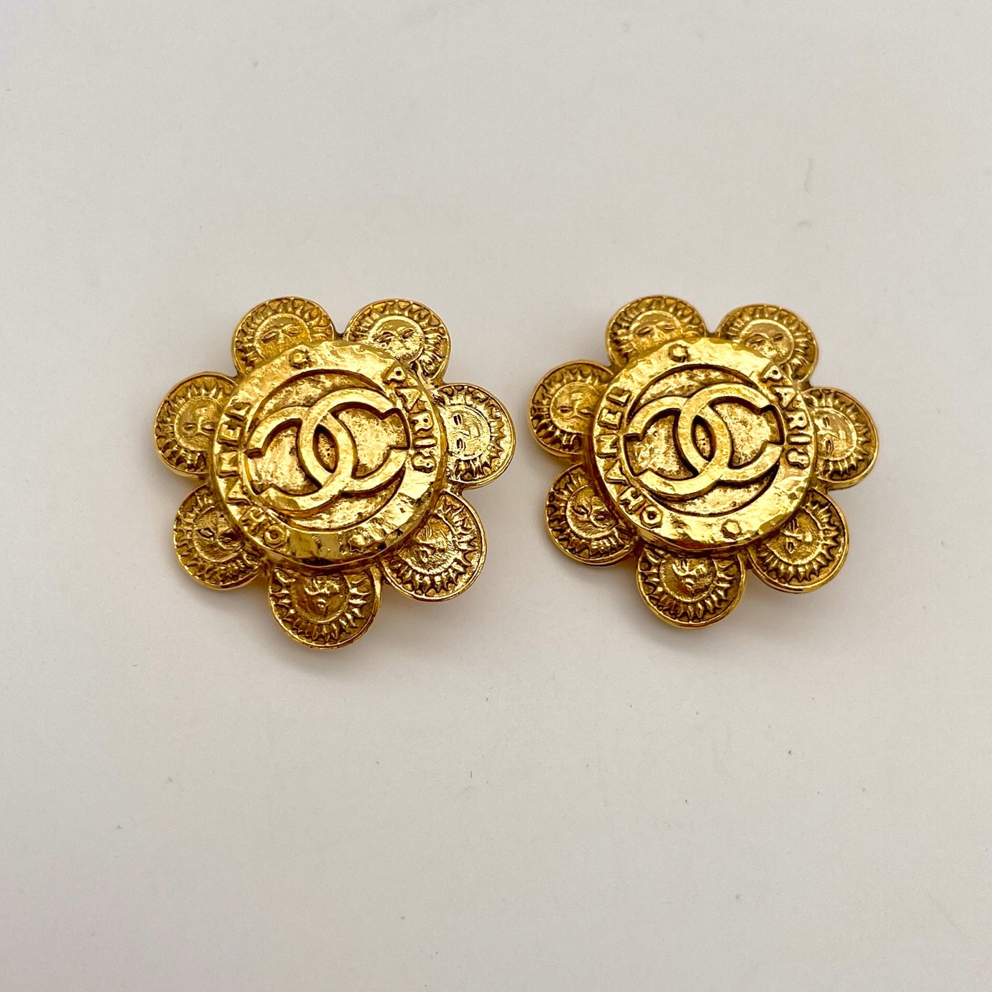 CHANEL Coco Mark Medal Flower Earrings