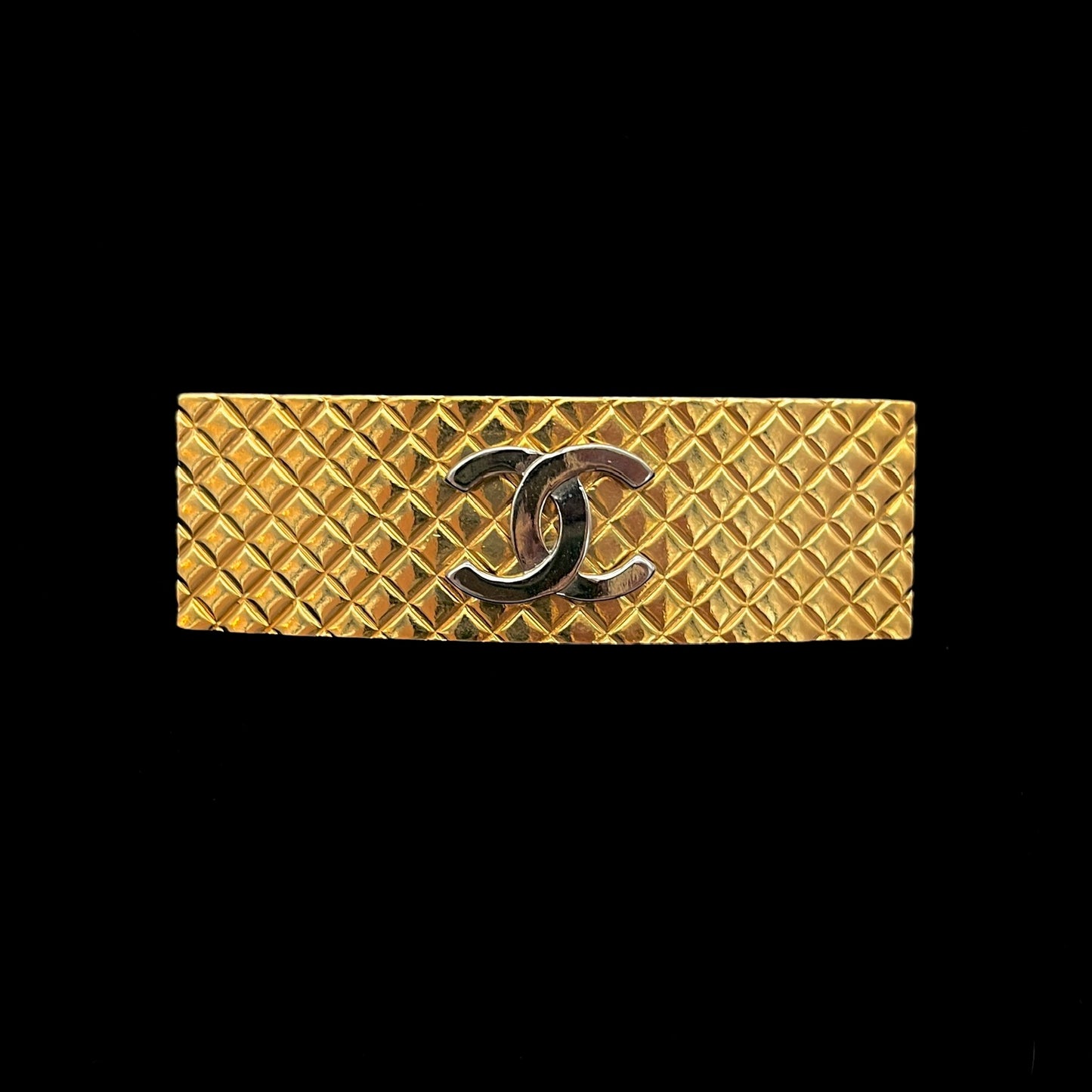 RARE☆☆☆AUTH Pre-owned CHANEL Matelasse Coco Mark Gold Barrette 98P