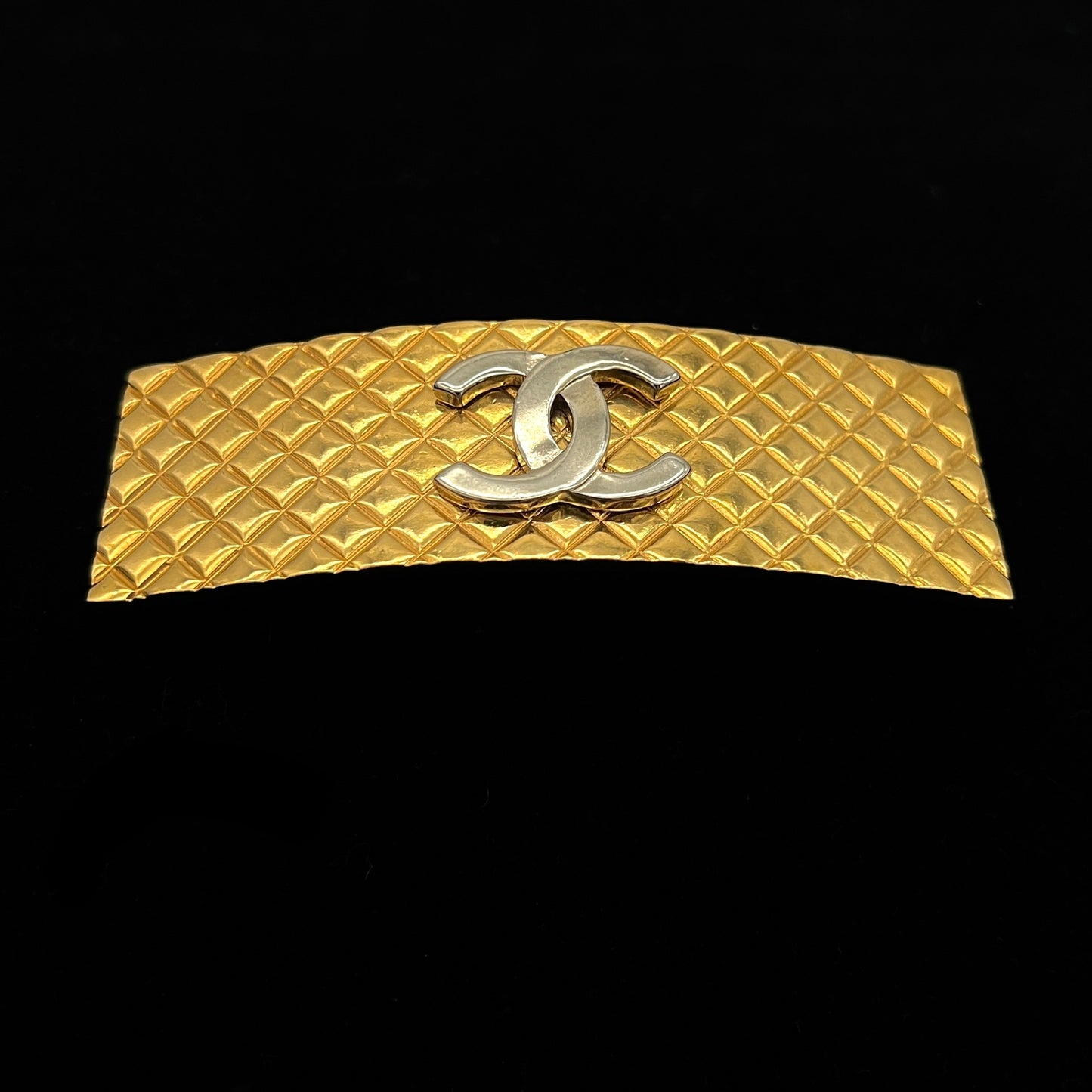 RARE☆☆☆AUTH Pre-owned CHANEL Matelasse Coco Mark Gold Barrette 98P