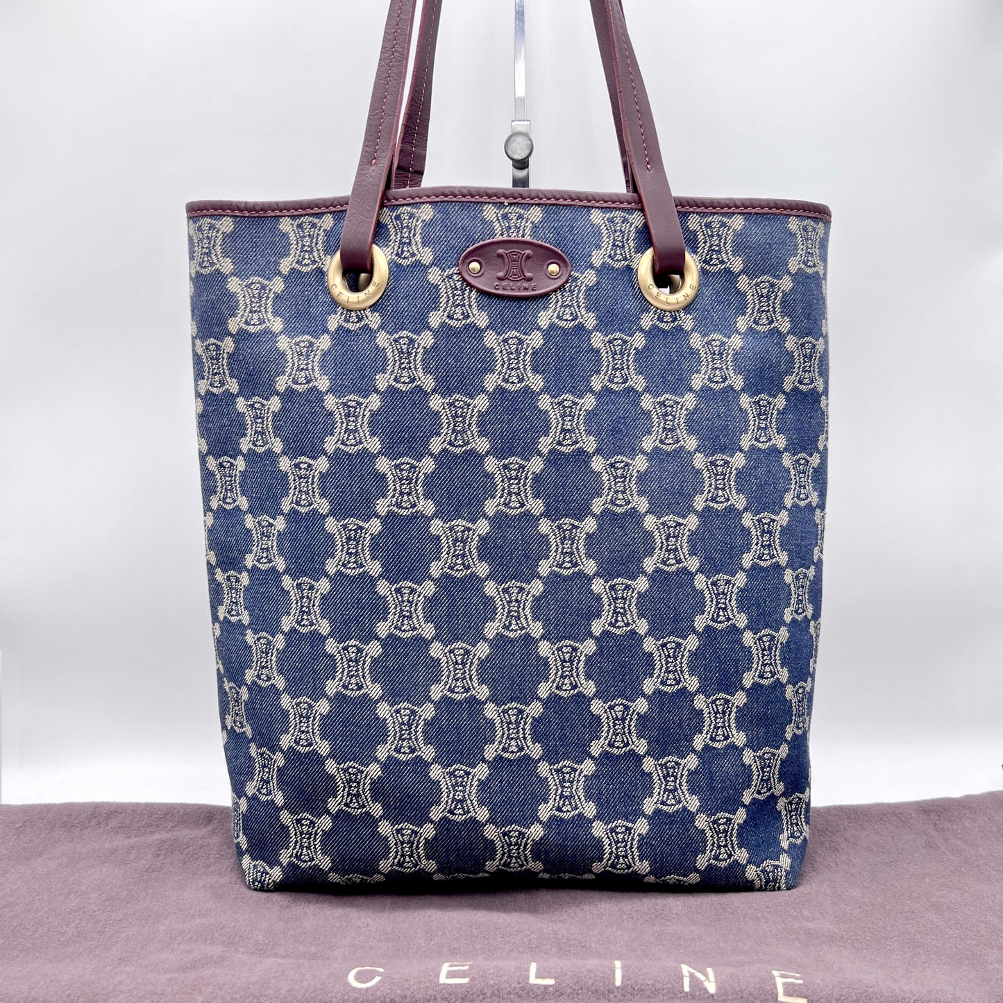 AUTH Pre-owned CELINE Macadam denim tote bag navy brown