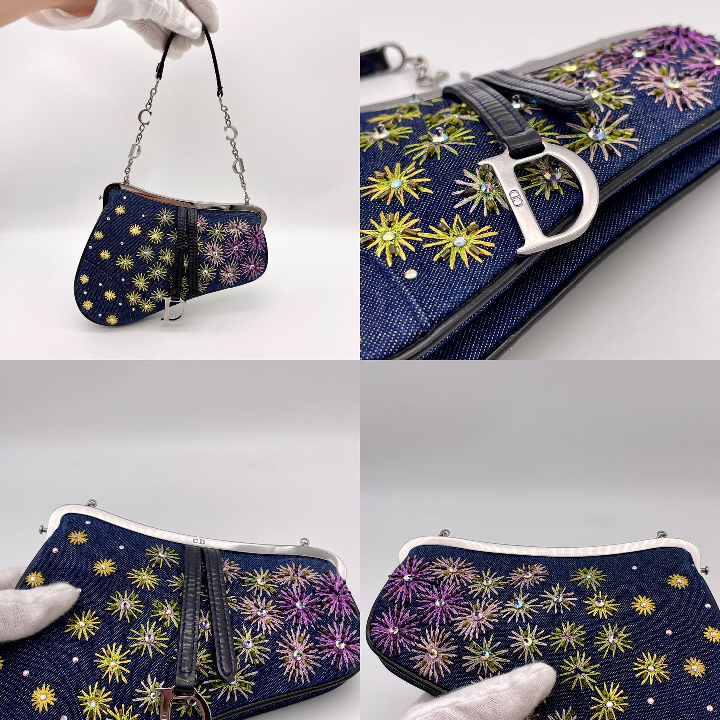 RARE☆☆☆☆☆☆Christian Dior ﾃﾞﾆﾑ ﾋﾞｰｽﾞ刺繡ﾐﾆ ﾁｪｰﾝｻﾄﾞﾙﾊﾞｯｸﾞ