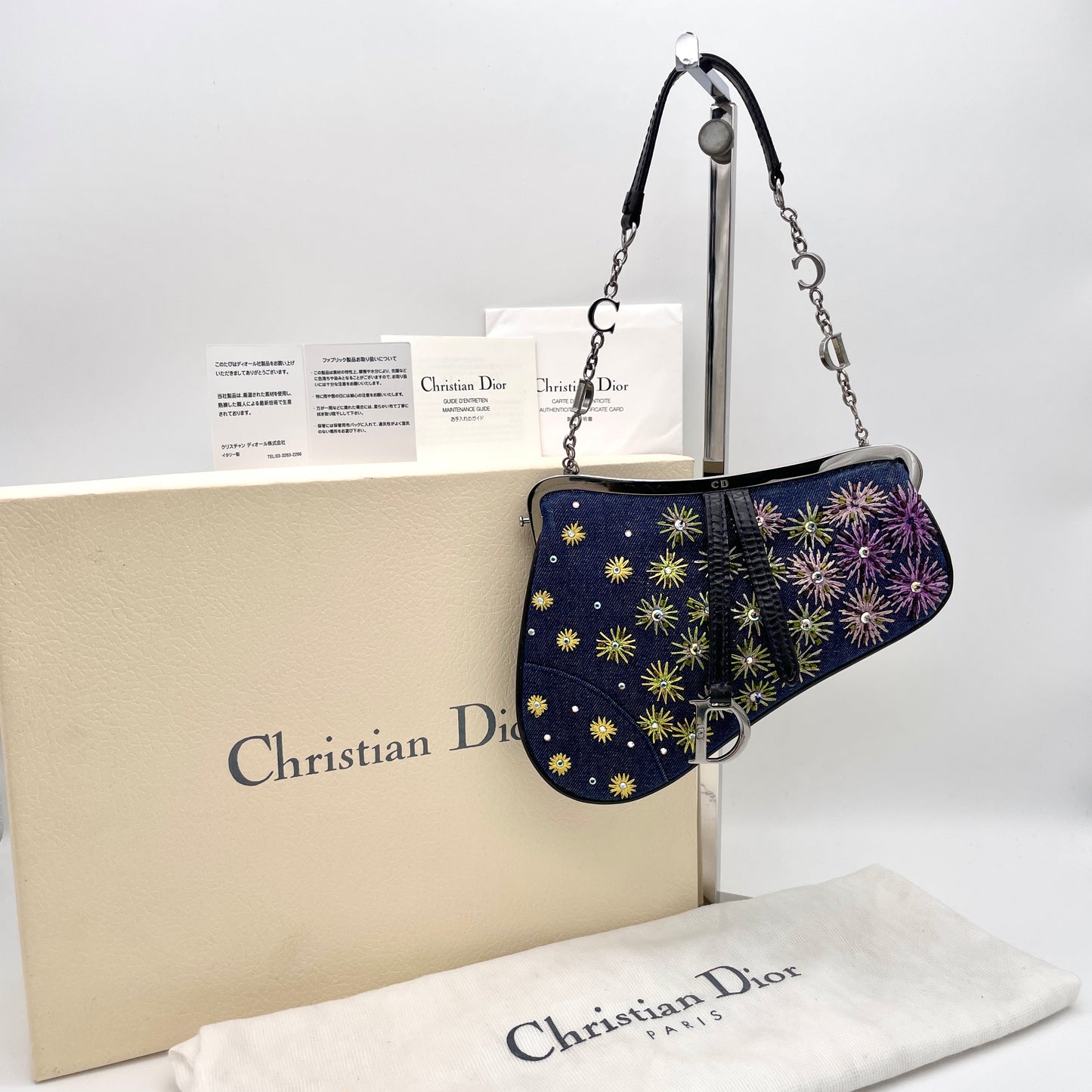 RARE☆☆☆☆☆☆Christian Dior ﾃﾞﾆﾑ ﾋﾞｰｽﾞ刺繡ﾐﾆ ﾁｪｰﾝｻﾄﾞﾙﾊﾞｯｸﾞ