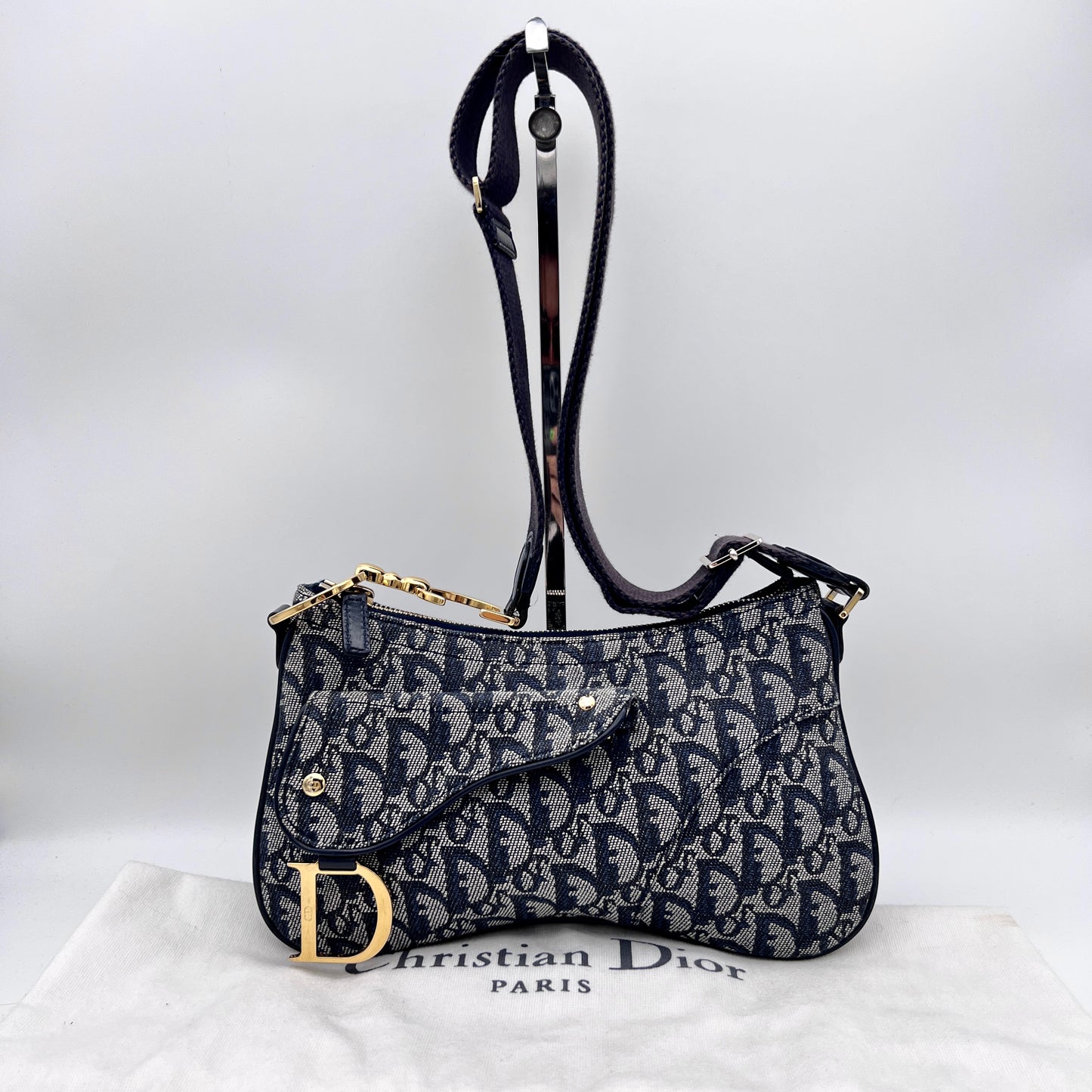 RARE☆☆☆AUTH Pre-owned CHRISTIAN DIOR Trotter saddle crossbody shoulder bag