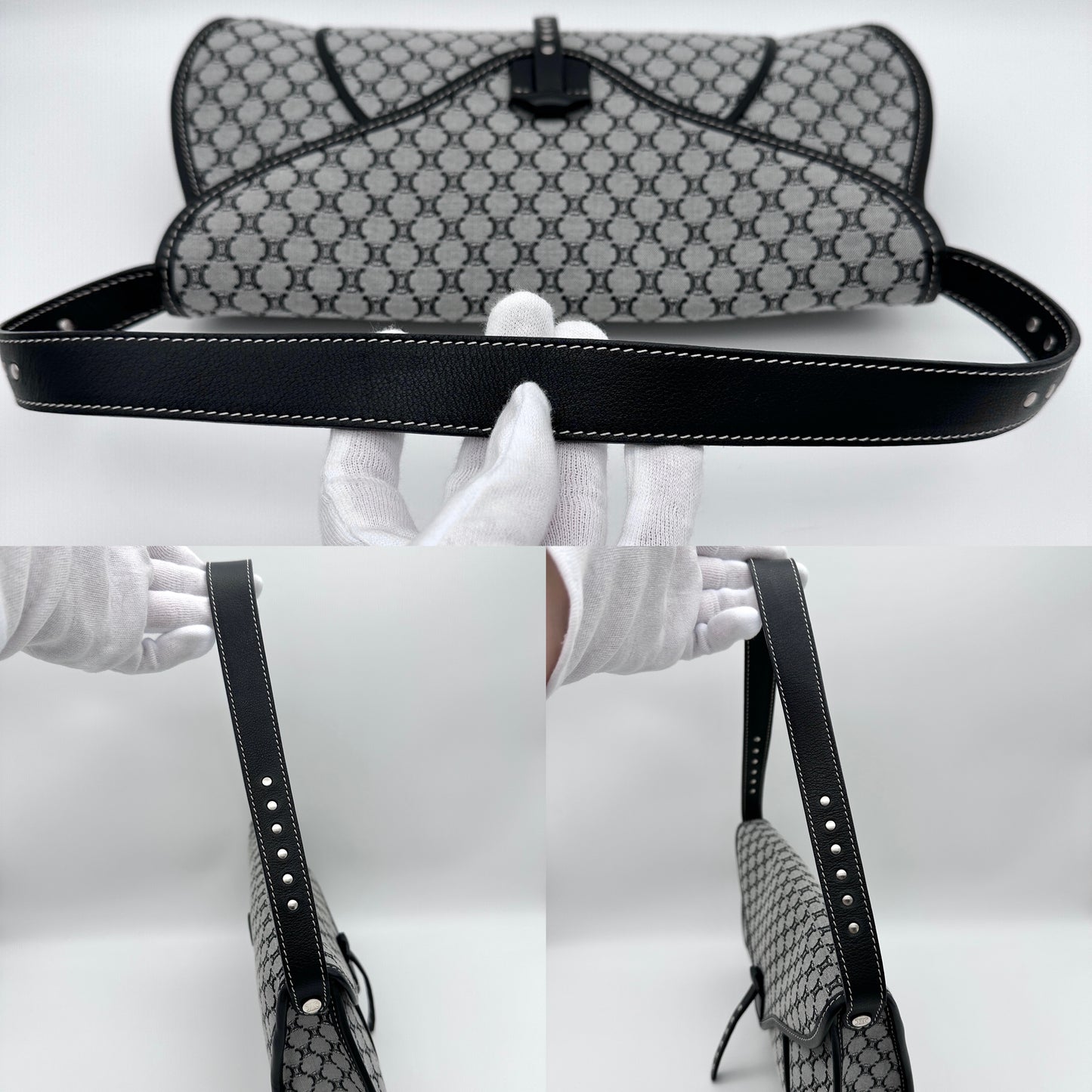 AUTH Pre-owned CELINE ﾏｶﾀﾞﾑ ﾌﾗｯﾌﾟﾜﾝｼｮﾙﾀﾞｰﾊﾞｯｸﾞ ｸﾞﾚｰ