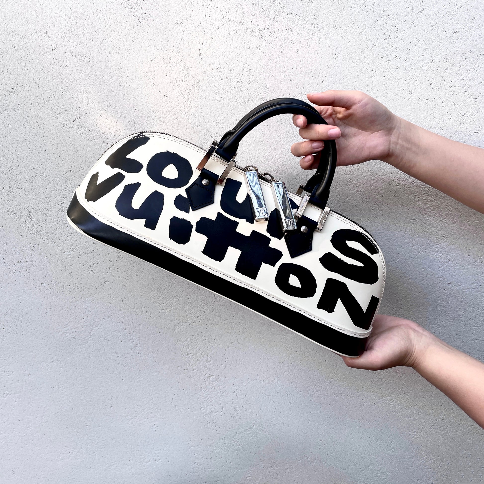Louis Vuitton Alma Graffiti Leather Satchel Bag White