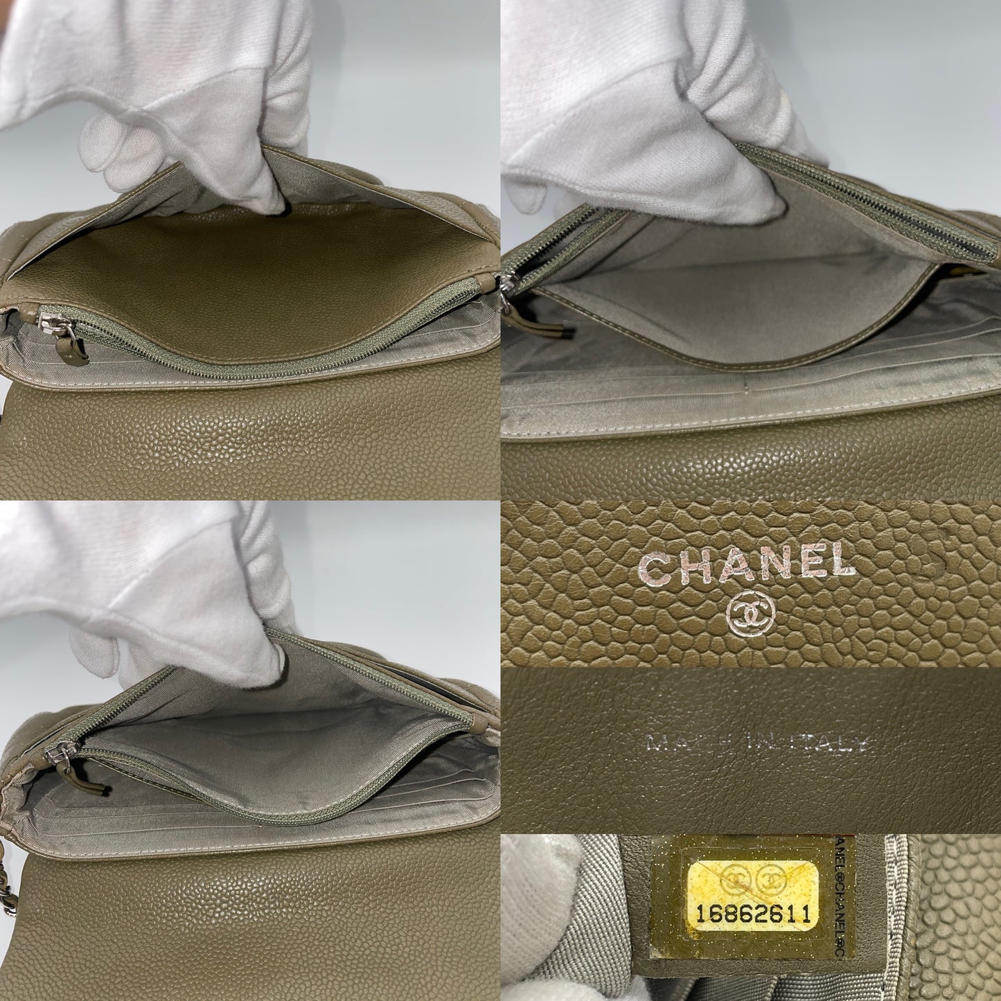 CHANEL Coco Mark Caviar Skin Wallet on Chain Shoulder Bag Green