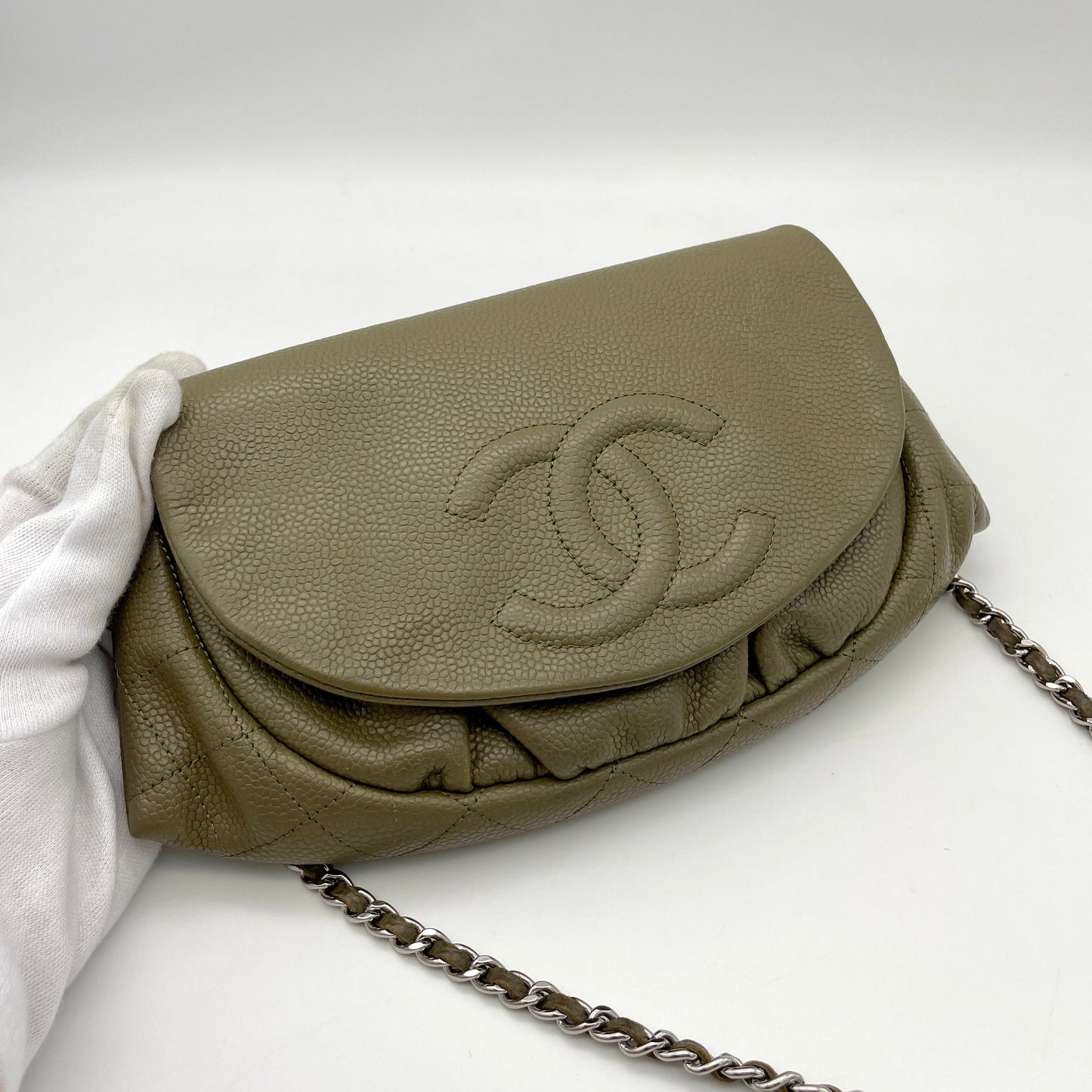 CHANEL Coco Mark Caviar Skin Wallet on Chain Shoulder Bag Green