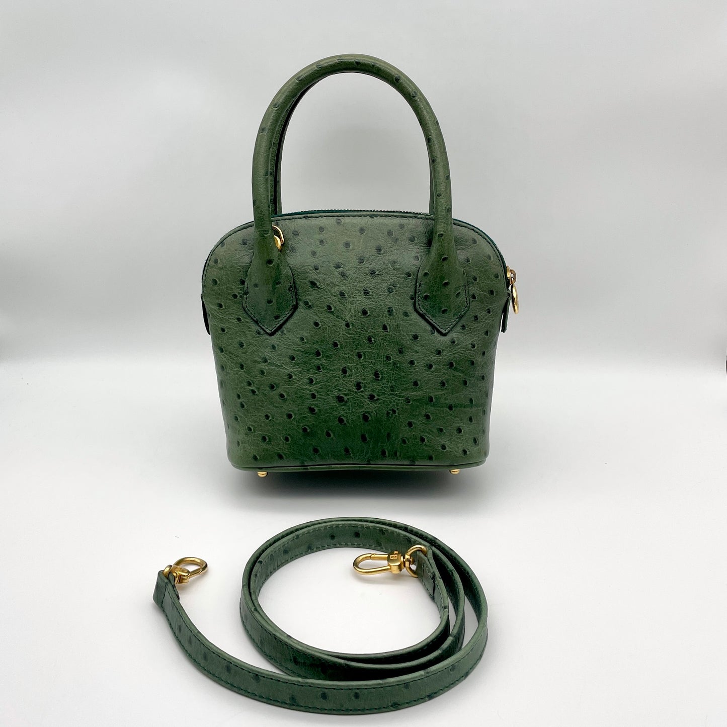 RARE☆☆☆☆AUTH Pre-owned FENDI ostrich skin leather 2Way mini bag green