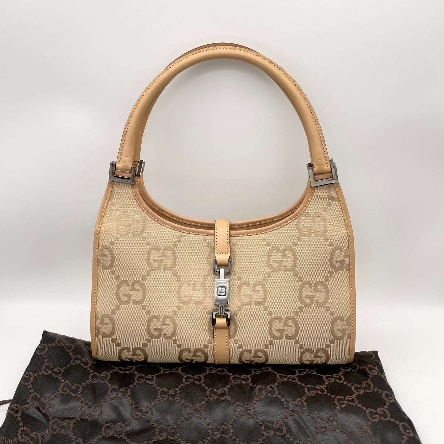 AUTH Pre-owned GUCCI GGｷｬﾝﾊﾞｽ ｼﾞｬｯｷｰﾛｯｸ ﾀﾞﾌﾞﾙﾊﾝﾄﾞﾙ ﾌﾞﾗｳﾝ