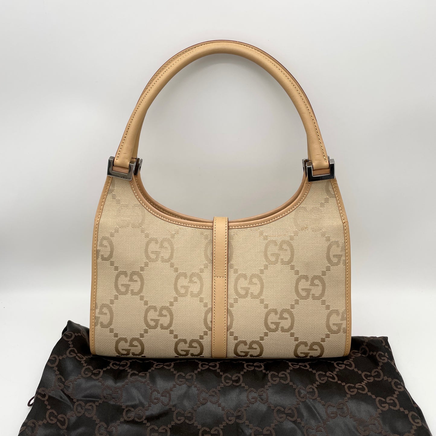 AUTH Pre-owned GUCCI GGｷｬﾝﾊﾞｽ ｼﾞｬｯｷｰﾛｯｸ ﾀﾞﾌﾞﾙﾊﾝﾄﾞﾙ ﾌﾞﾗｳﾝ