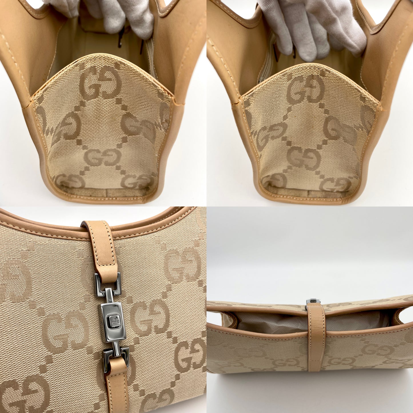 AUTH Pre-owned GUCCI GGｷｬﾝﾊﾞｽ ｼﾞｬｯｷｰﾛｯｸ ﾀﾞﾌﾞﾙﾊﾝﾄﾞﾙ ﾌﾞﾗｳﾝ