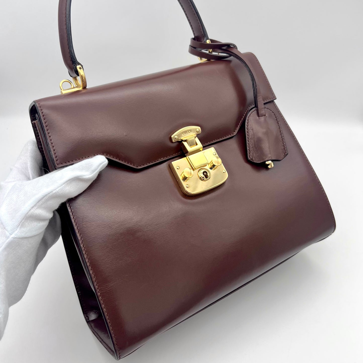 RARE☆☆AUTH Pre-owned GUCCI Ladylock Kelly type 2Way hand bag chocolate GHW