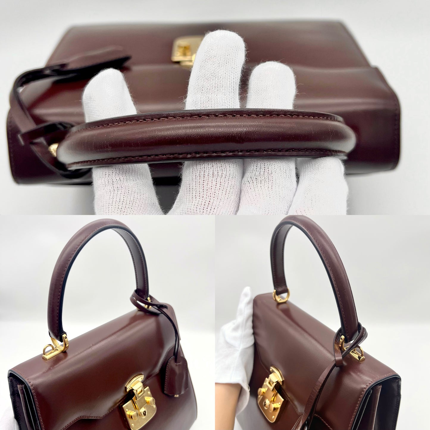 RARE☆☆AUTH Pre-owned GUCCI Ladylock Kelly type 2Way hand bag chocolate GHW