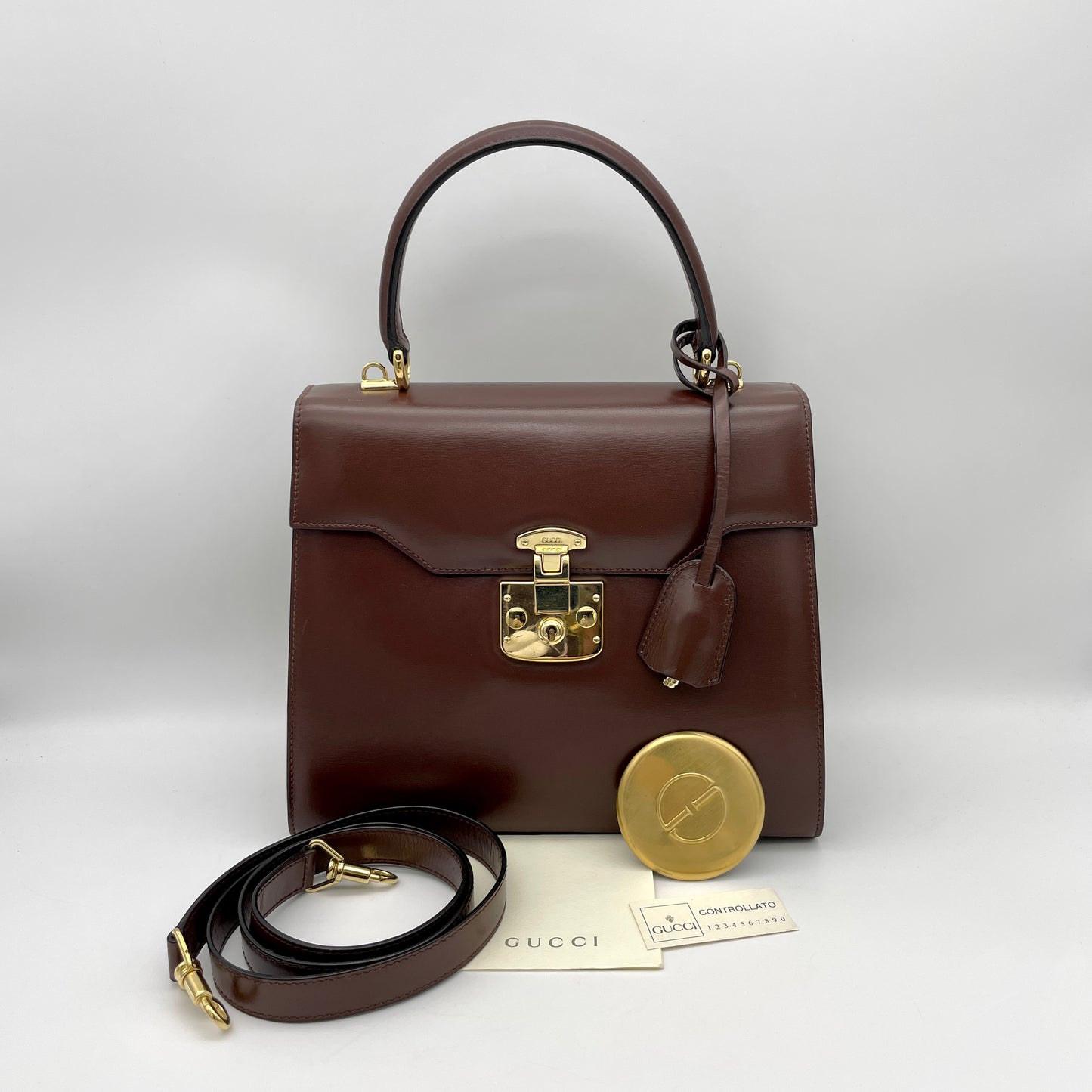 RARE☆☆AUTH Pre-owned GUCCI Ladylock Kelly type 2Way hand bag chocolate GHW