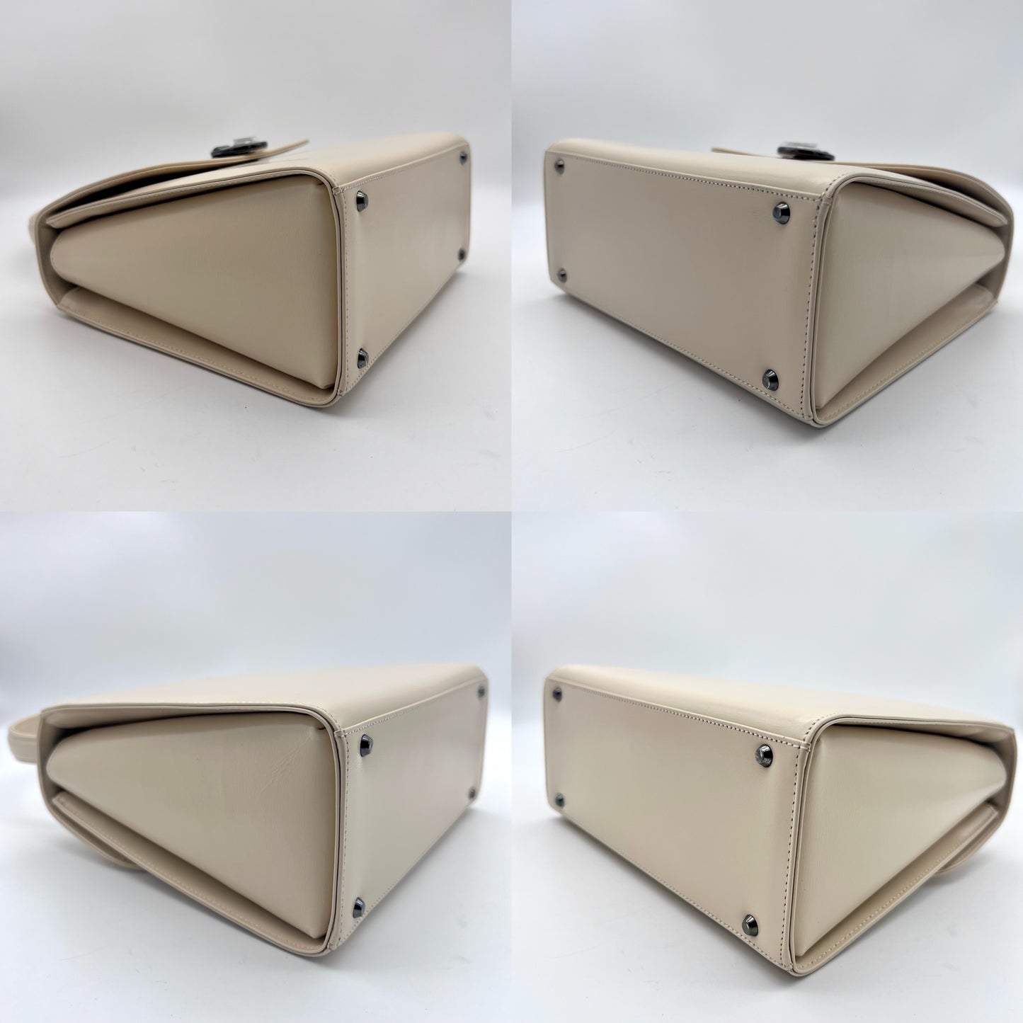 AUTH Pre-owned GIVENCHY 360 degree turnlock Kelly type 2way hand bag beige