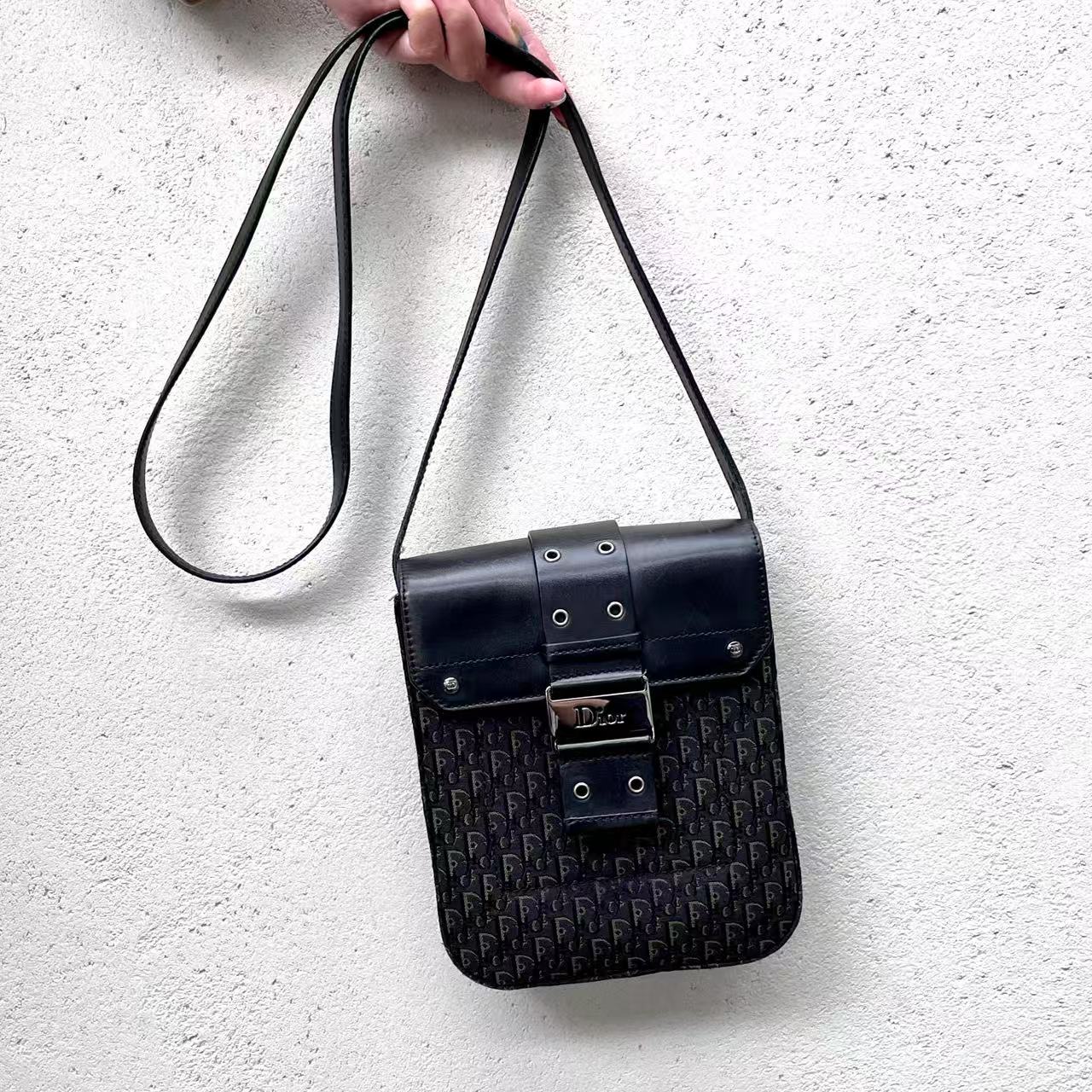 CHRISTIAN DIOR Columbus Trotter Mini Boston 20cm Navy Canvas GHW