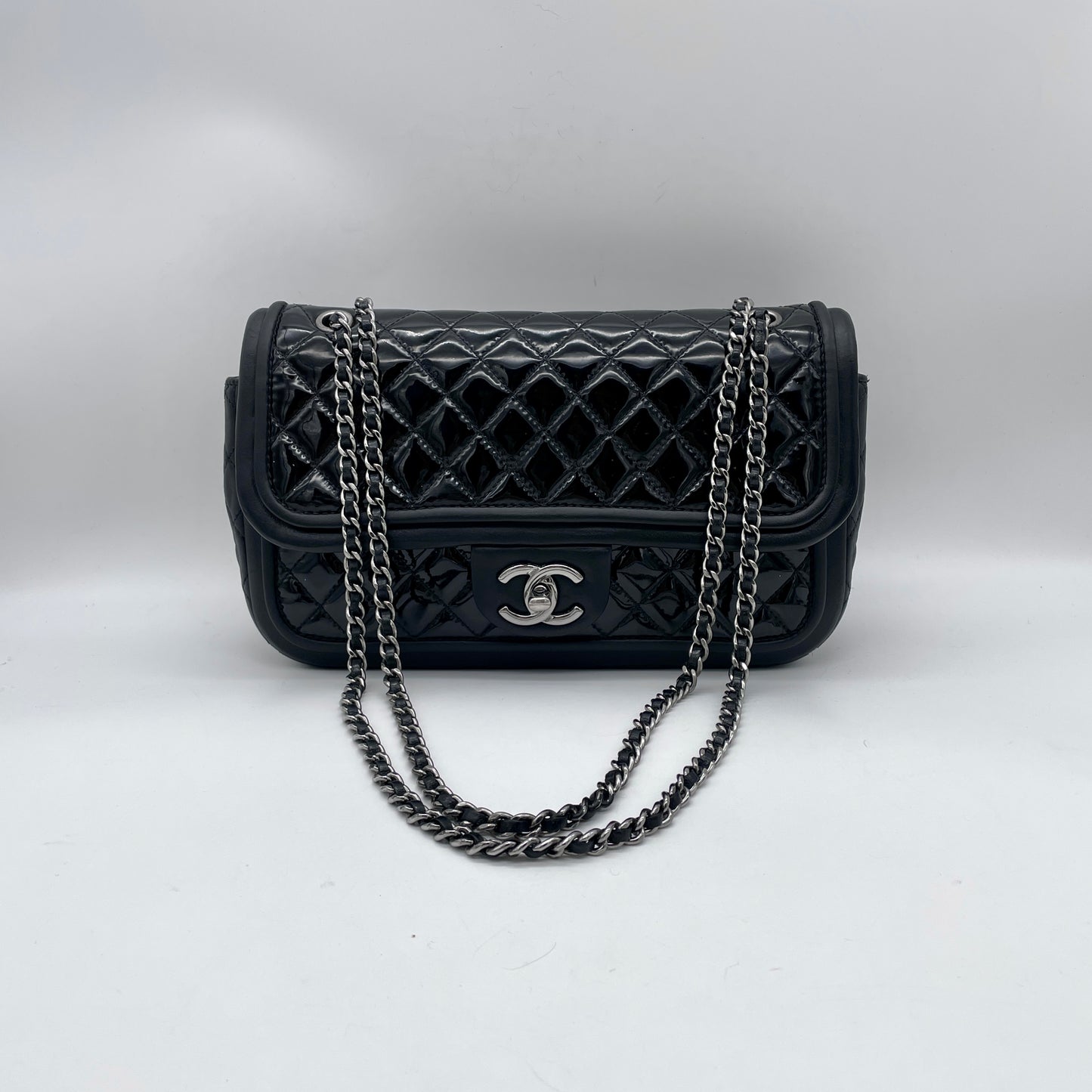 CHANEL Matelassé Enamel Double Chain Single Flap Bag