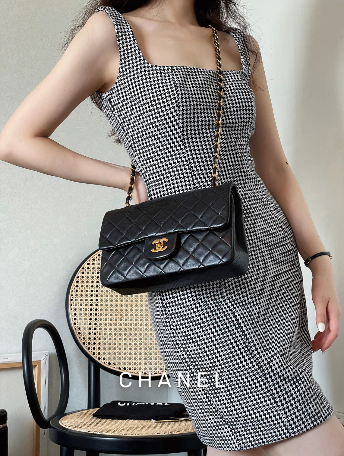 CHANEL Matelassé Classic Double Chain Shoulder Double Flap Bag PM 23cm Gold &amp; Gold #