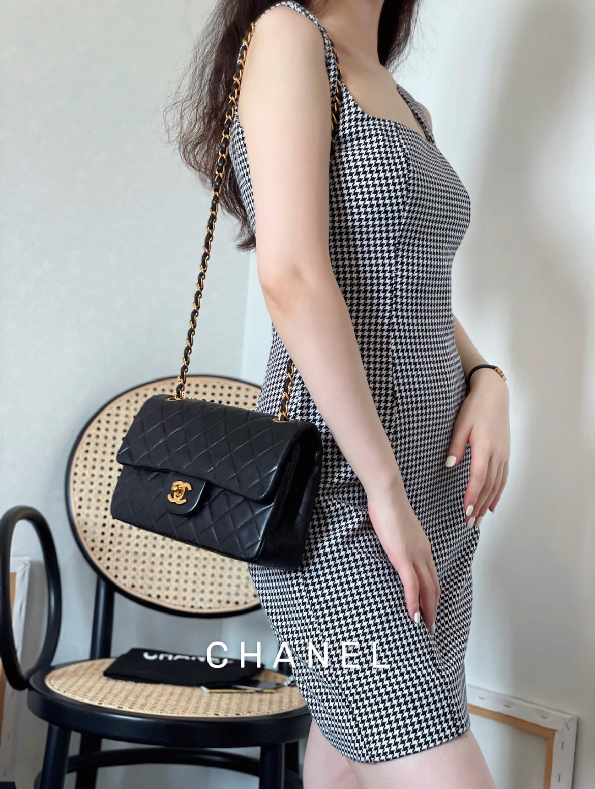 CHANEL Matelassé Classic Double Chain Shoulder Double Flap Bag PM 23cm Gold &amp; Gold #