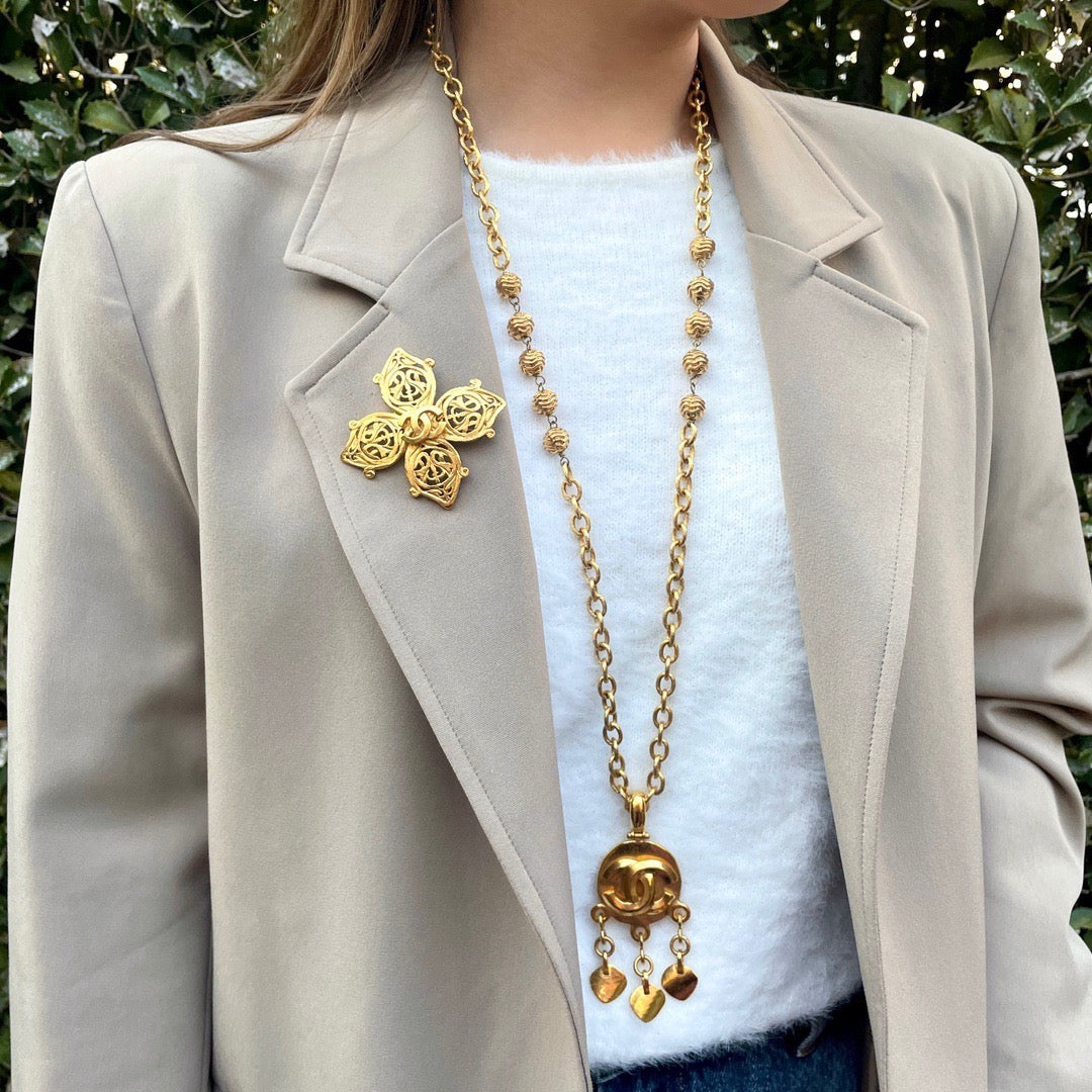 RARE☆☆☆CHANEL Coco Mark Pendant Gold Ball Necklace