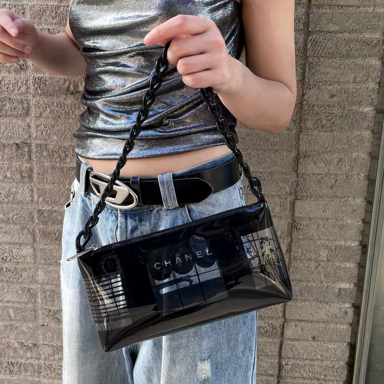 RARE☆☆☆CHANEL plastic chain vinyl pouch