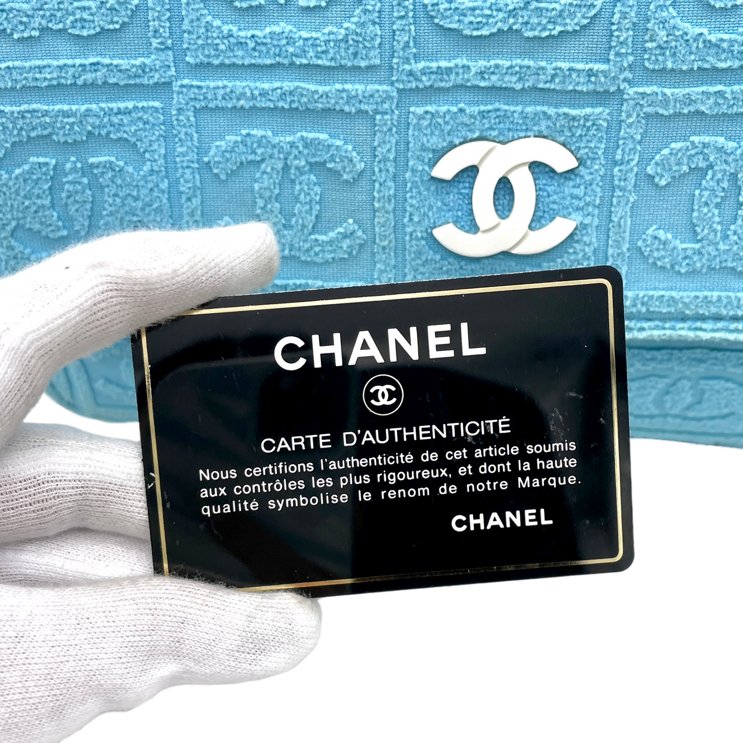 RARE☆☆☆☆CHANEL 2001 CC LOGOS Flocking Acrylic Chain Shoulder Single Flap Bag Baby Blue &amp; White